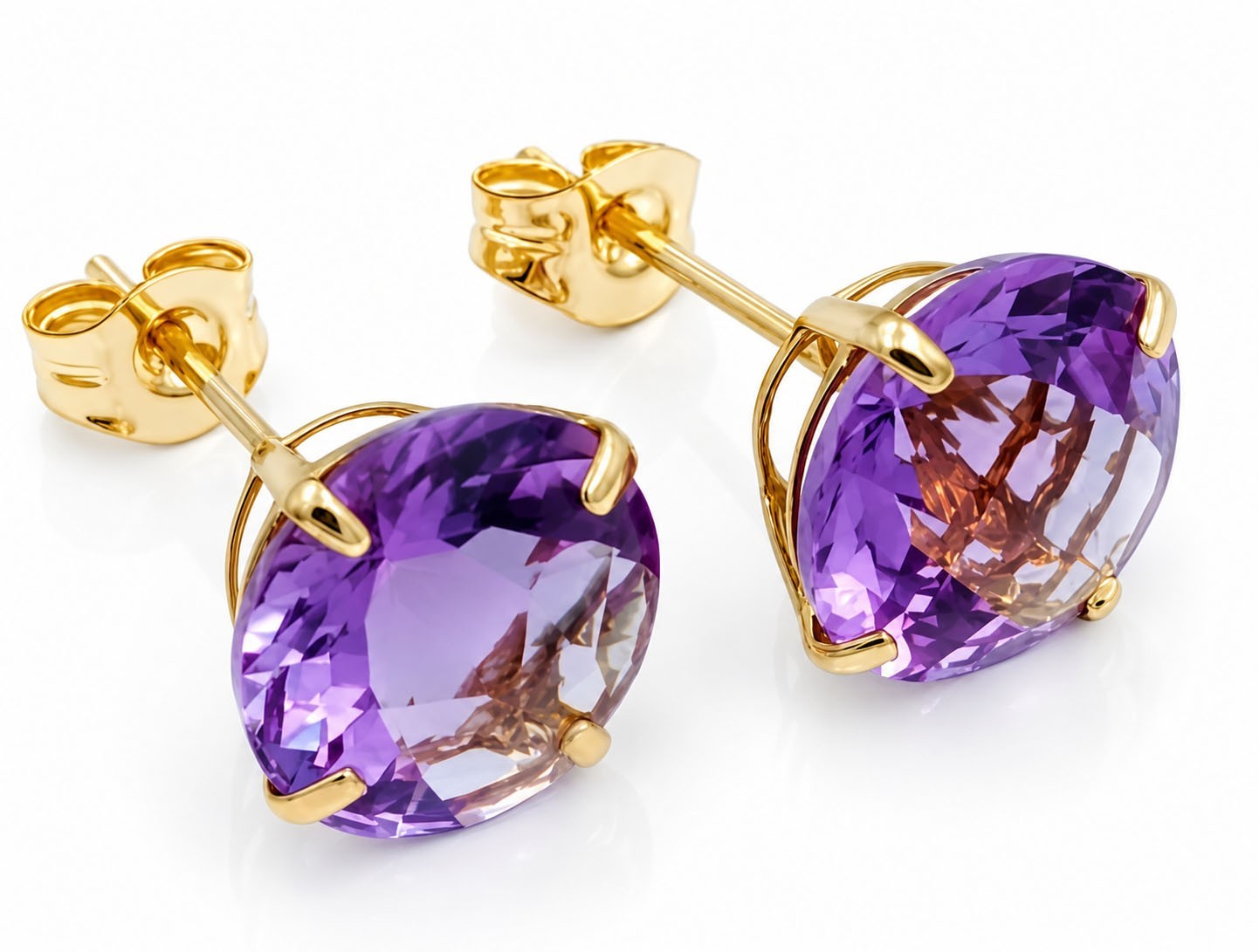 GENUINE 4.90 Cts AMETHYST STUD EARRINGS 14K YELLOW GOLD – FREE APPRAISAL – NWT