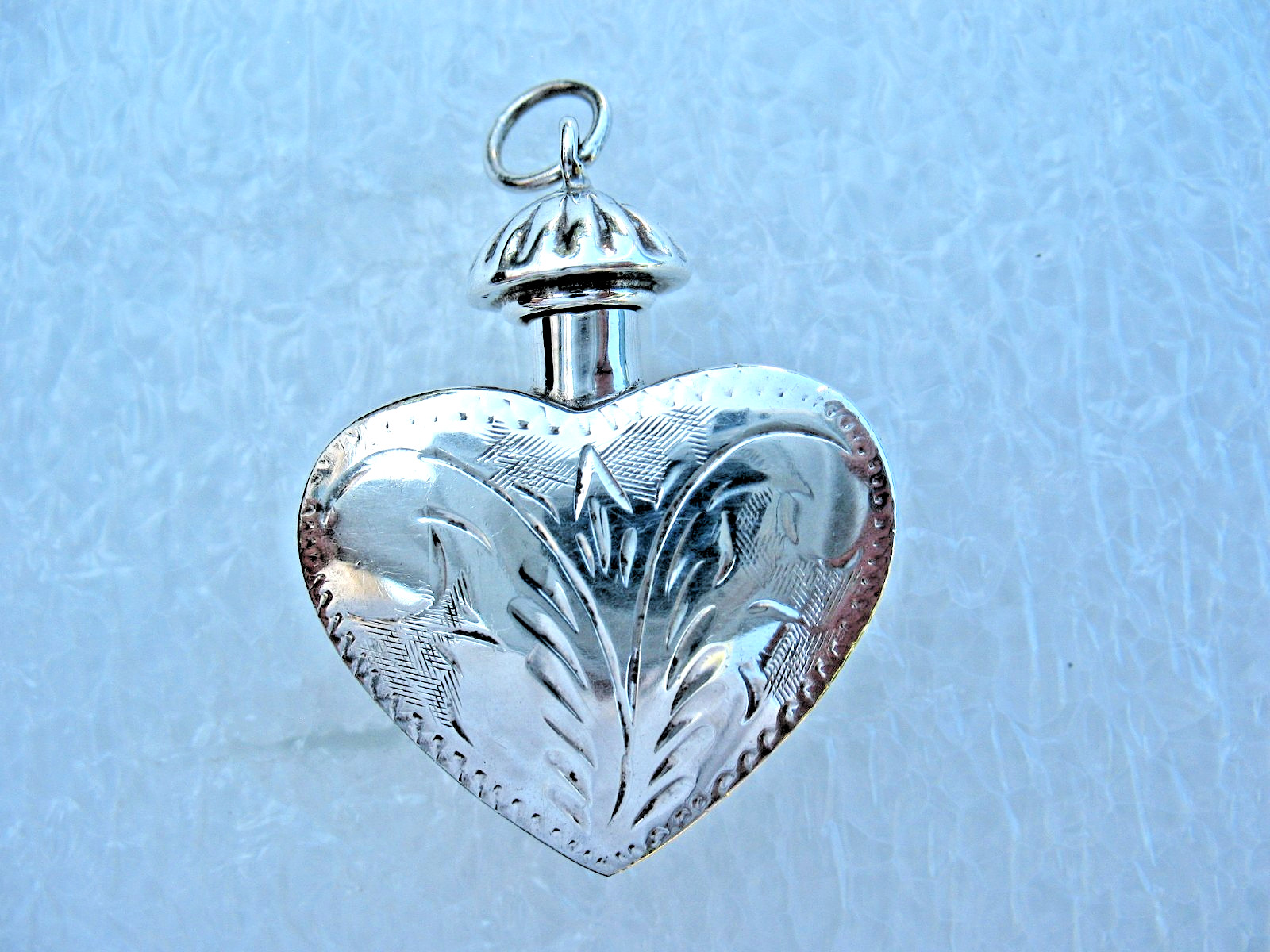 Vintage Sterling Silver Perfume /Scent Bottle Heart Pendant 1.5″ Drop