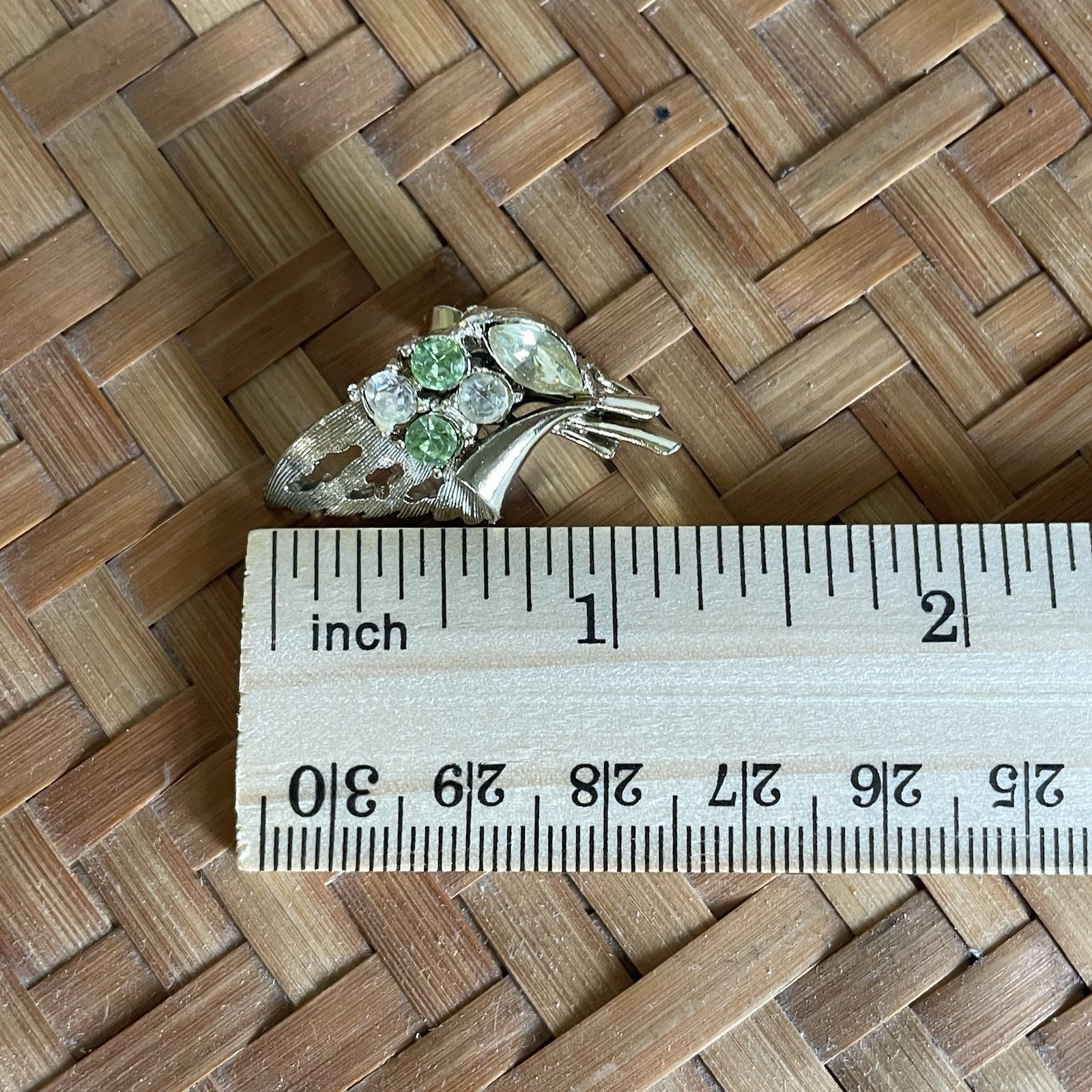 Vintage Signed CORO Pegasus Set Brooch & Earrings. Clear Rhinestones & Green