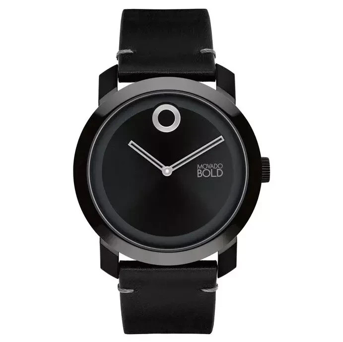 MOVADO BOLD 3600786 BLACK DIAL BROWN/BLUE/BLACK LEATHER STRAP MENS WATCH GIFTSET