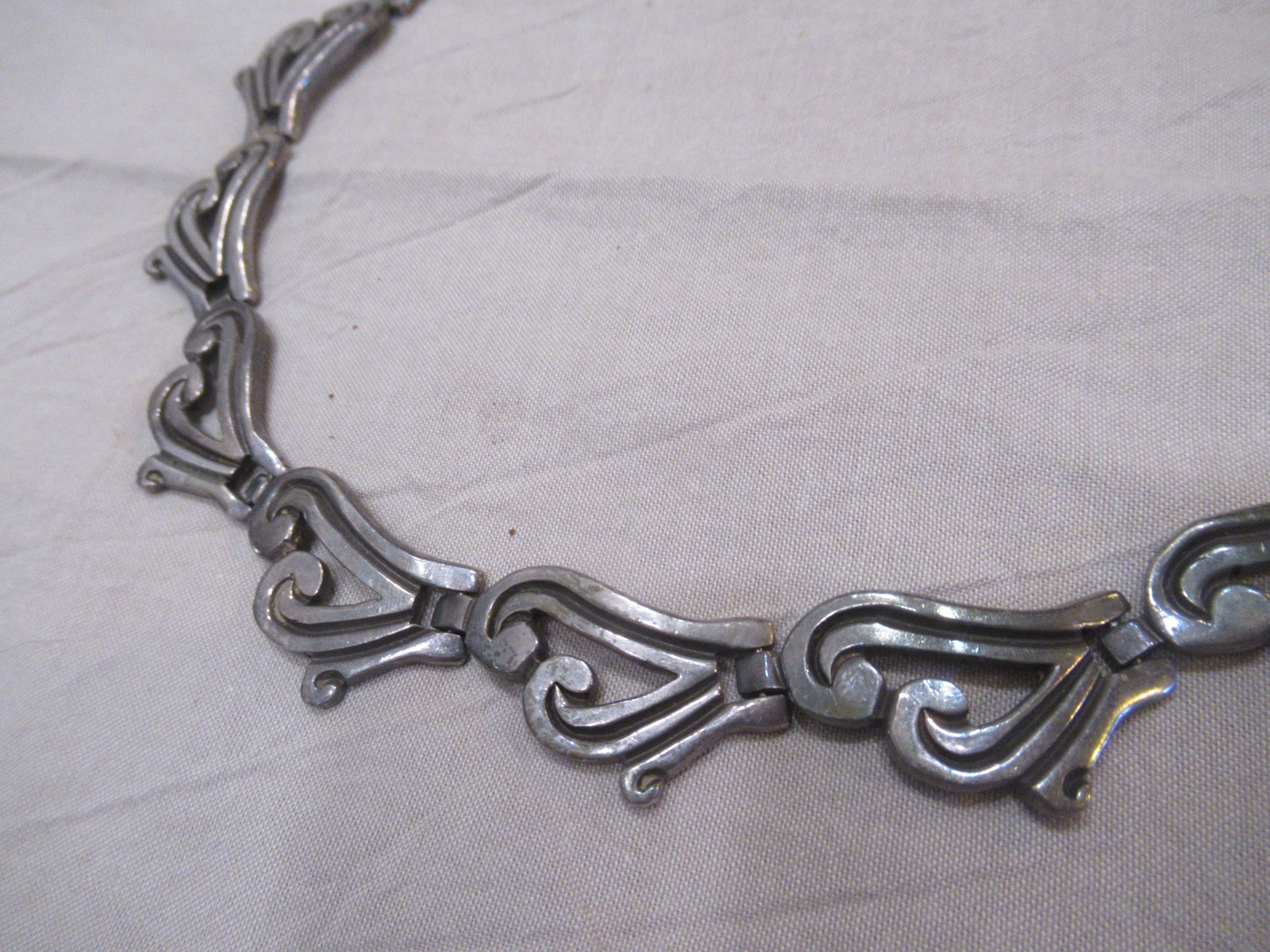 Vintage Mexico Sterling Silver Taxco Heavy Swirl Link Necklace & BRACELET 140g
