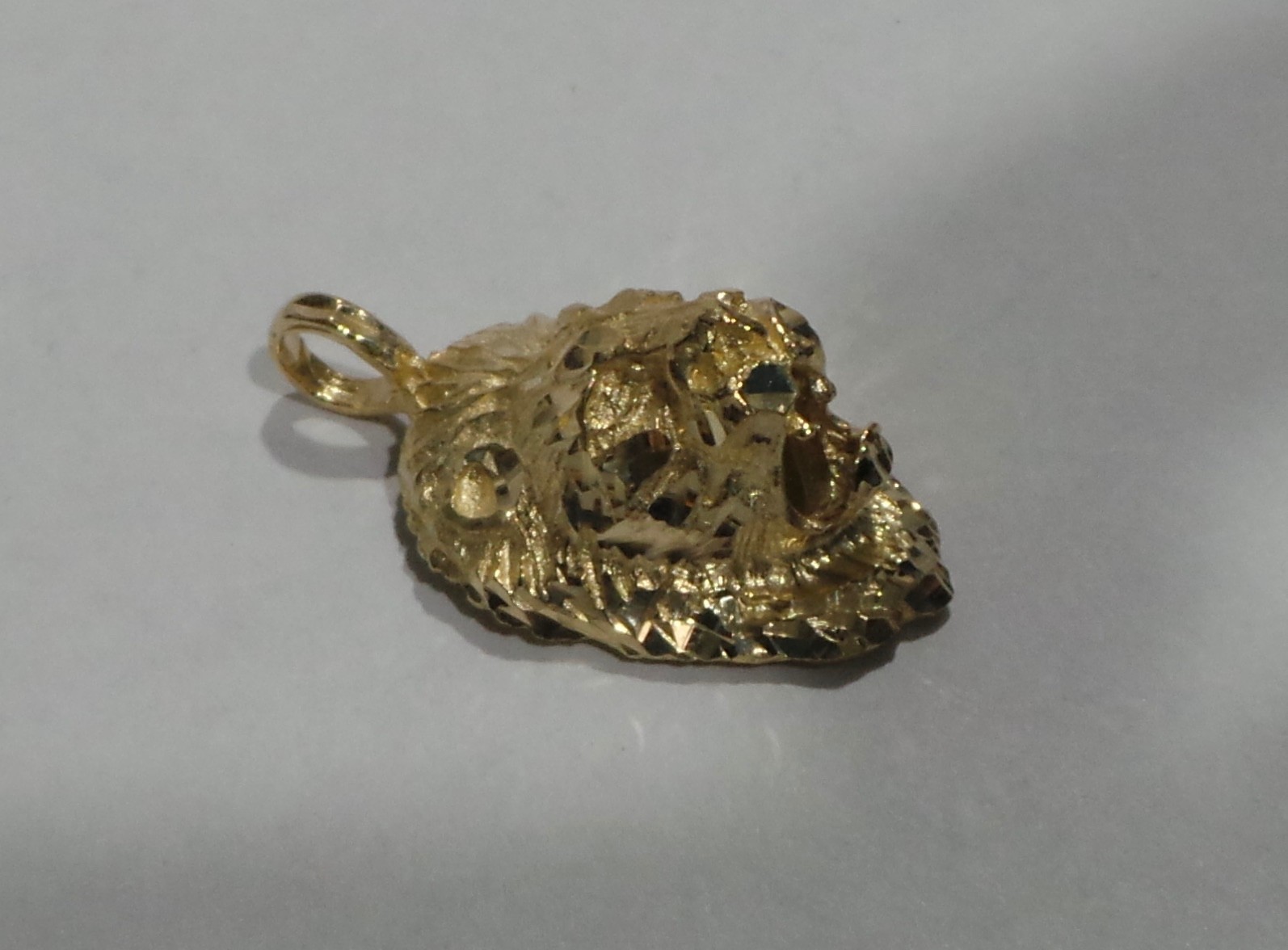 14k Yellow Gold Diamond Cut Lion Head Pendant Charm 7.83g