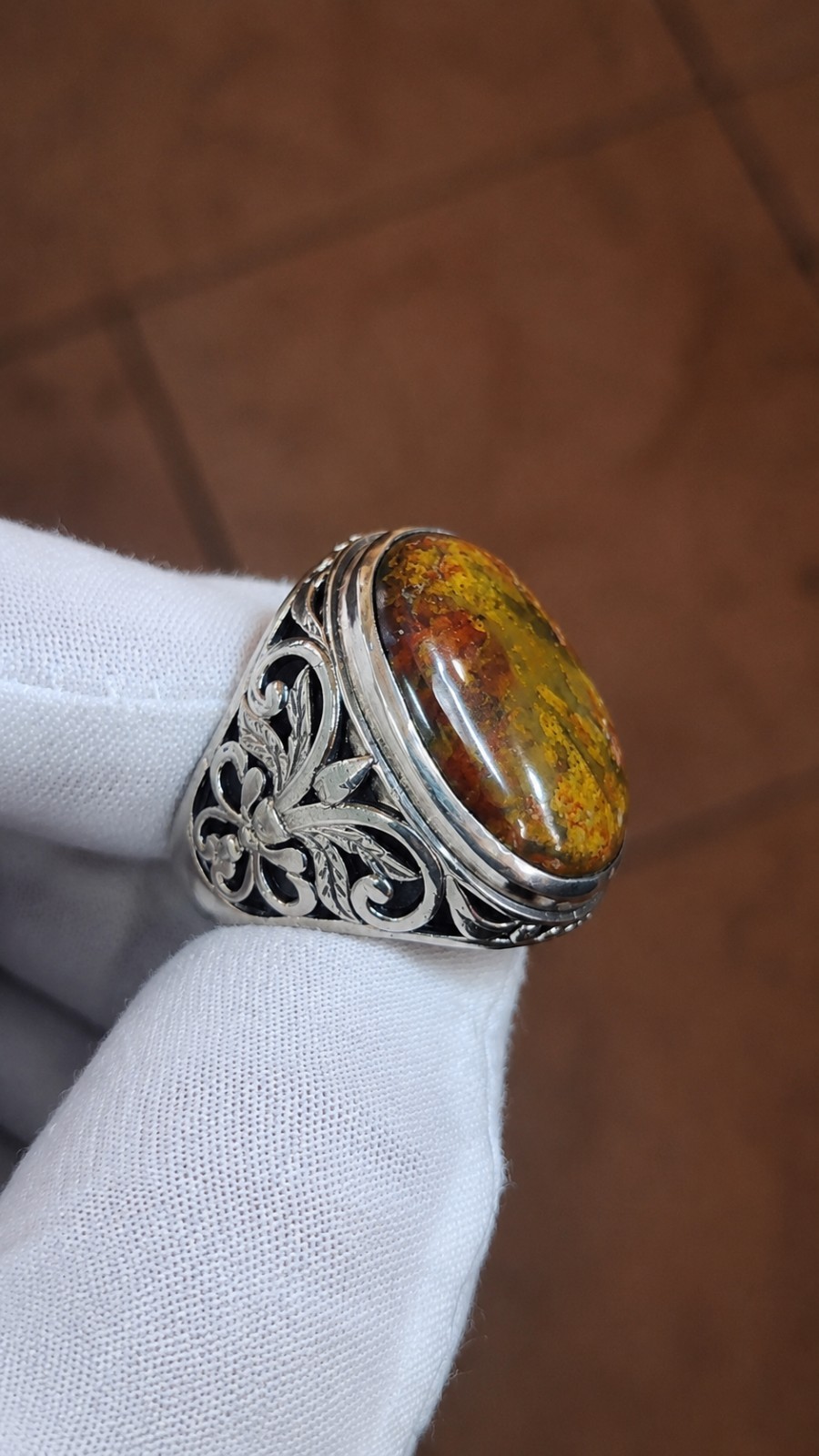 Natural Multicolor Pancawarna Agate With Alpaka Chrome Ring