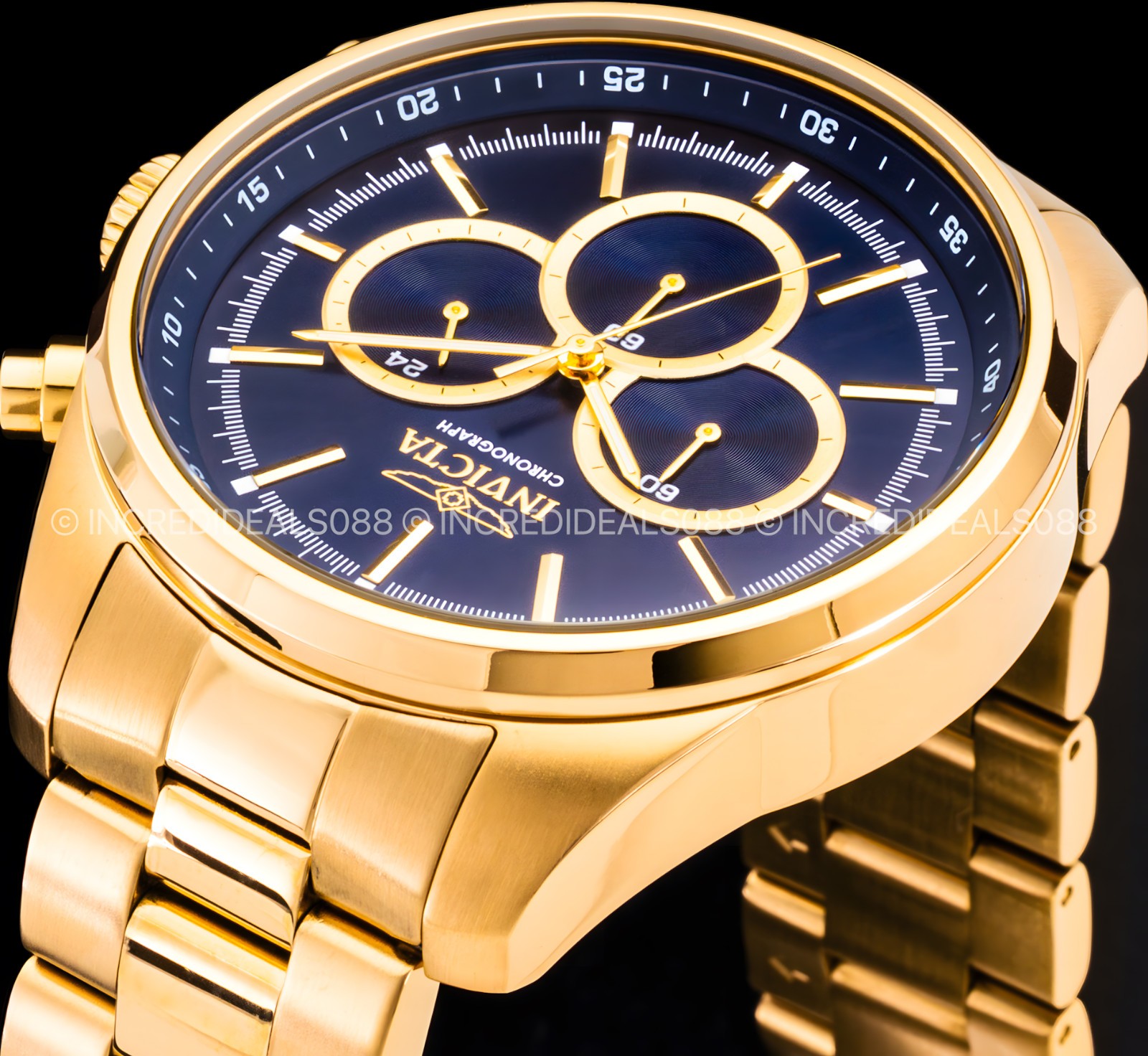 Invicta Mens SPECIALTY CHRONOGRAPH Blue 18K Gold Dial 48mm Bracelet Watch Reloj
