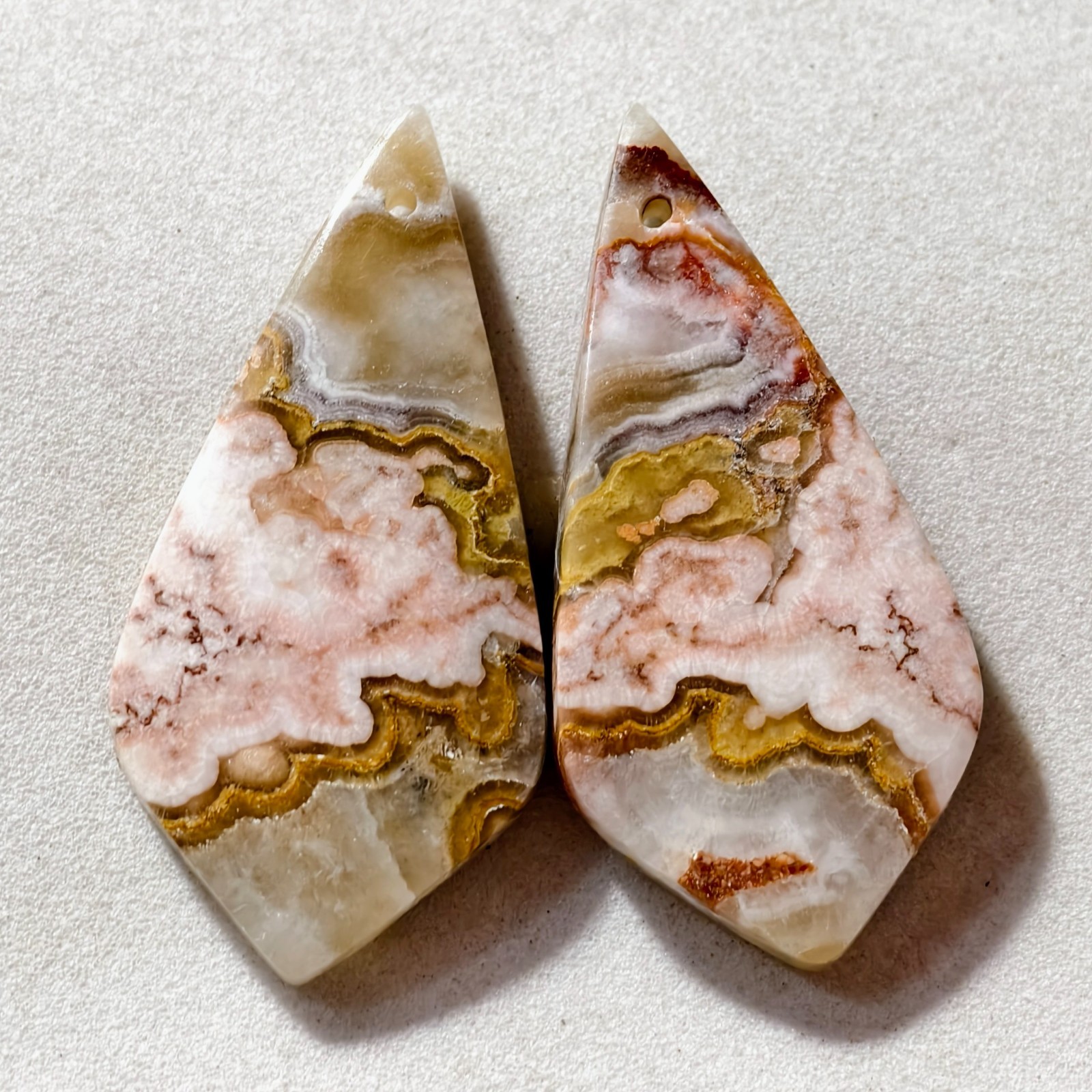 45 Cts Natural Rosetta Jasper Drilled Match Pair Cabochon Gemstone 36 X 17 MM