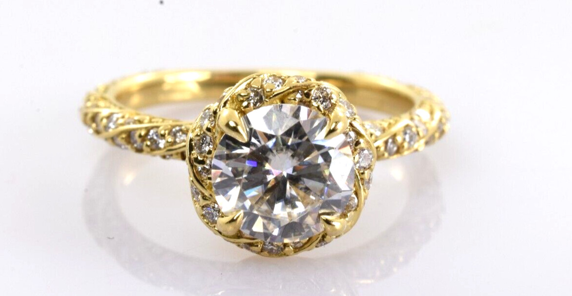 Brilliant Earth Moissanite and Diamond Nova Engagement Ring 18k Gold Size 5