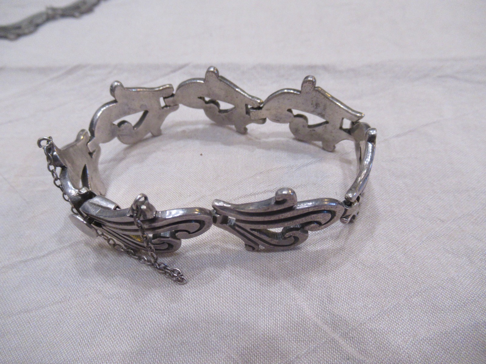 Vintage Mexico Sterling Silver Taxco Heavy Swirl Link Necklace & BRACELET 140g