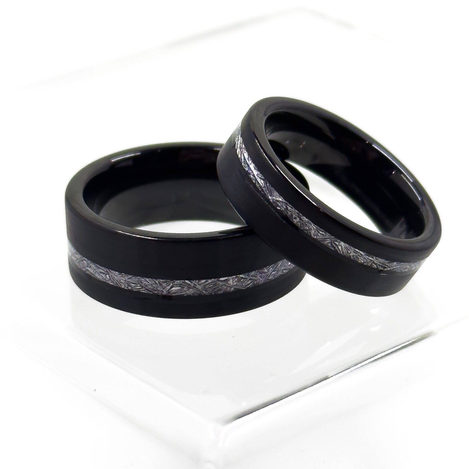 Tungsten Flat Edge Meteorite Ring – Silver, Gold, or Black – 6mm or 8mm