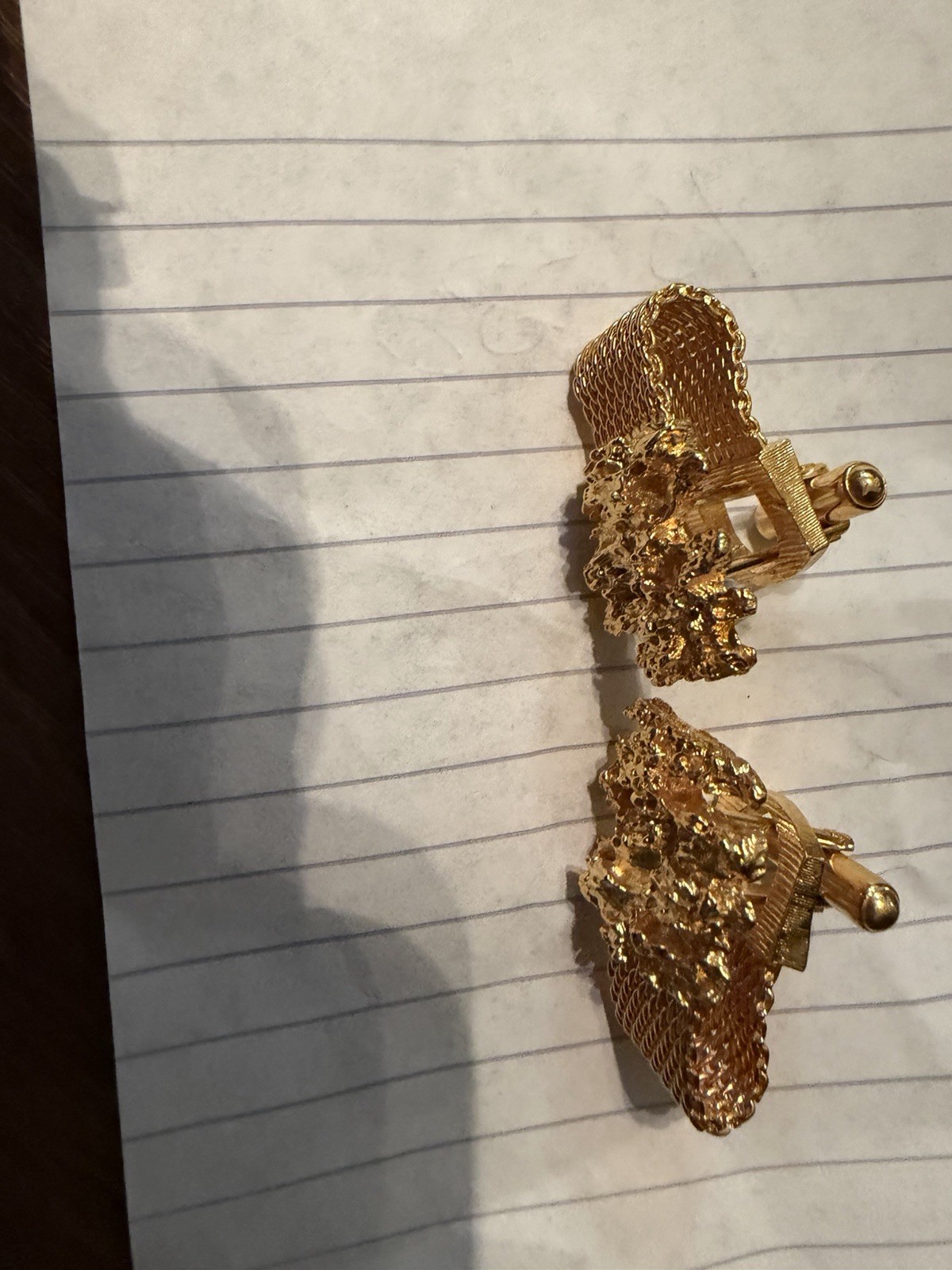 Vintage Gold-Tone Nugget and Mesh Cufflinks