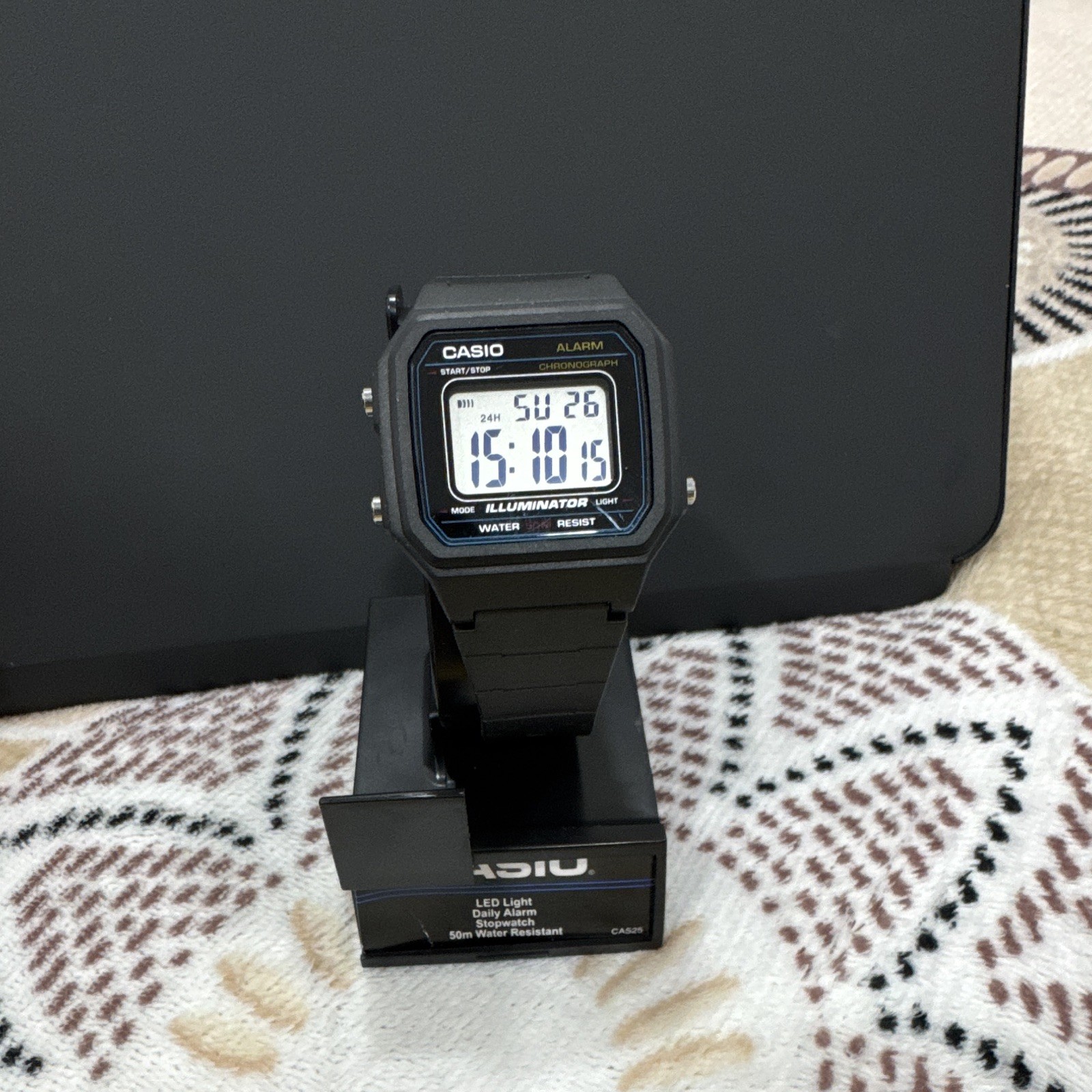 Casio Illuminator Digital Quartz Alarm Chrono Stopwatch 50m Black Resin w/ Box