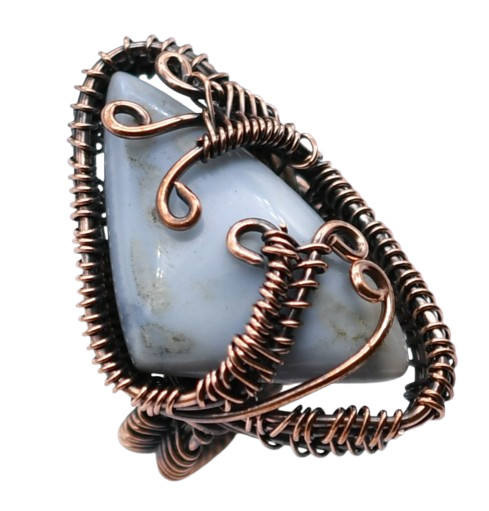 Blue Opal Natural Gemstone Copper Wire-Wrapped Ring US Size-7.25 A 553