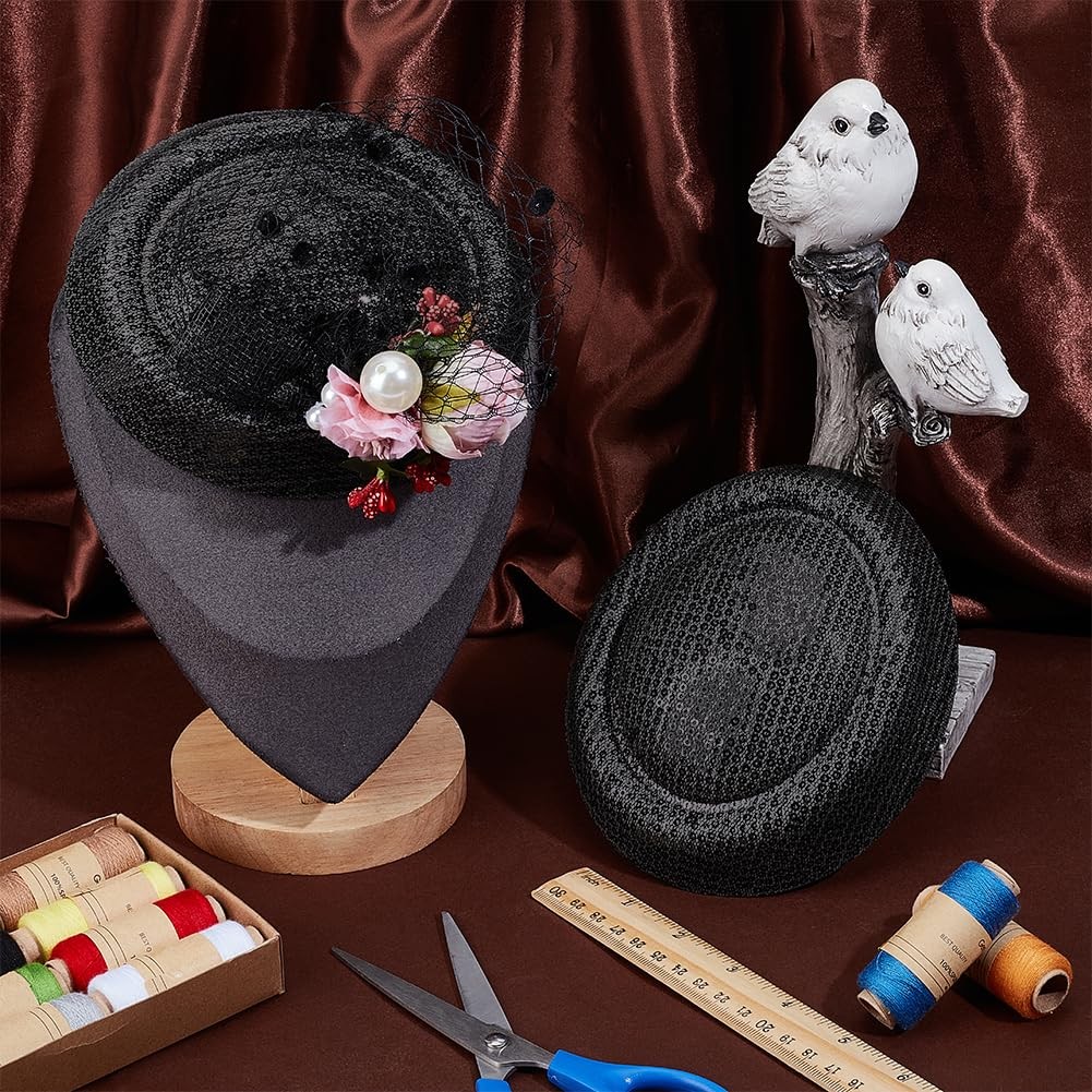 2Pcs Black Fascinators Hat Base Polyester Millinery Base with Glitter Sequins…