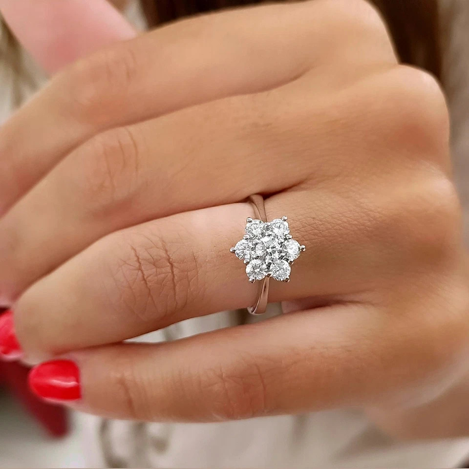 0.80 Ct Round Cut Lab Grown Diamond Flower Shape Ring Solid 925 Sterling Silver