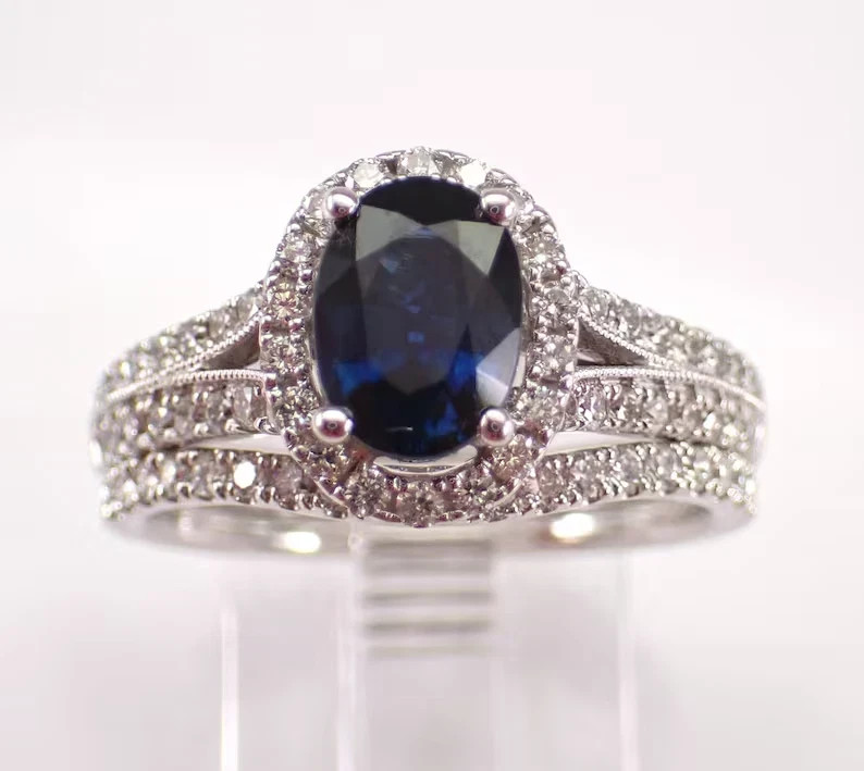 3.50 Ct Oval Cut Natural Sapphire Diamond Engagement Ring 14K Solid White Gold 5