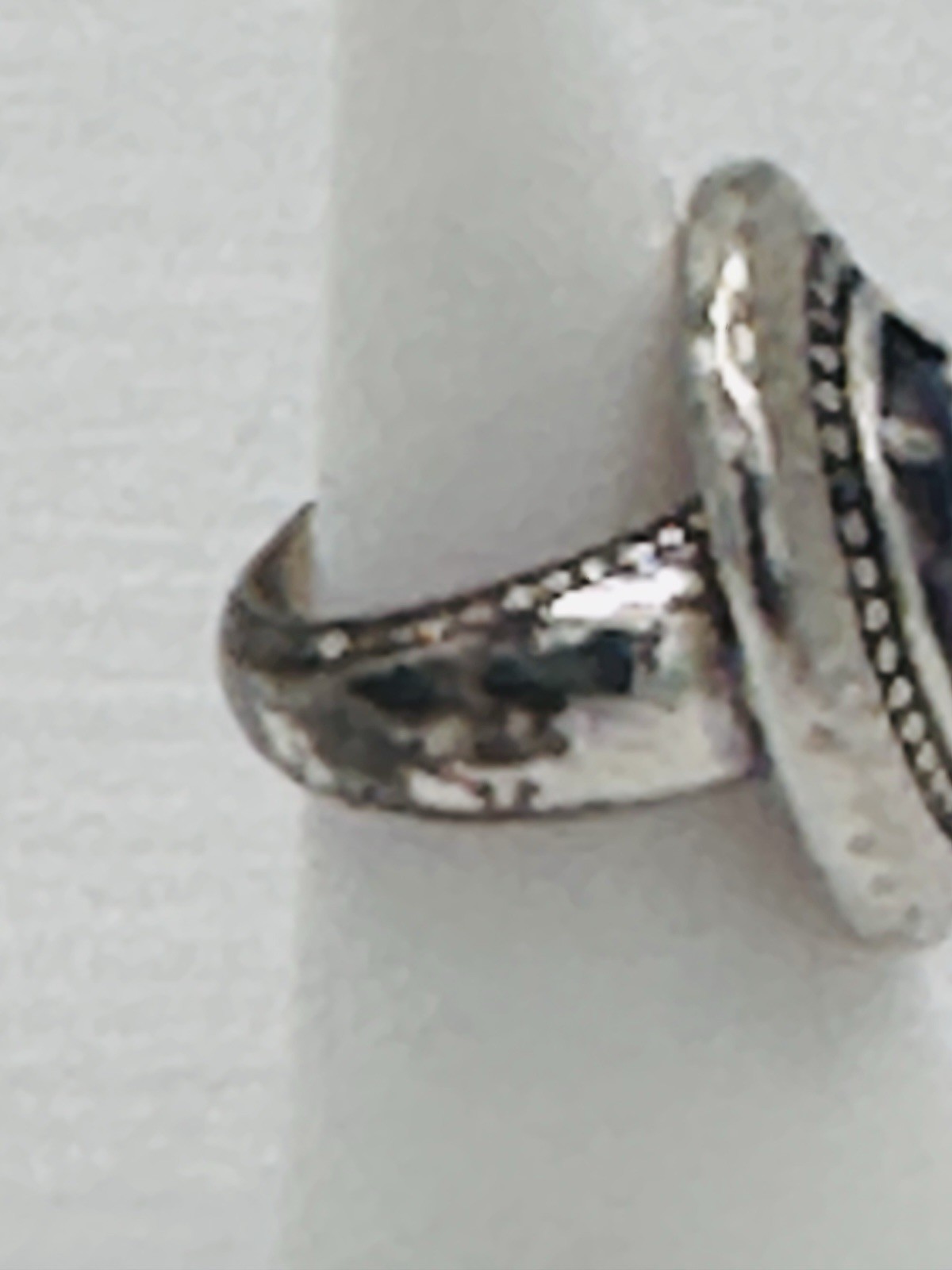 Brighton Silver Plated Blue Crystal Halo Statement Ring Hammered Band 5.75