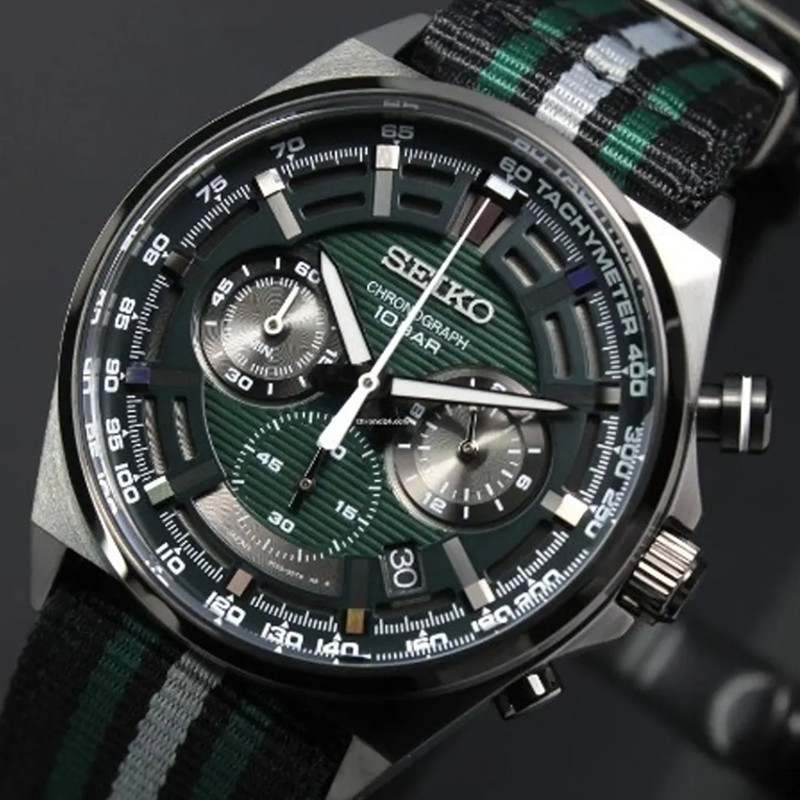 Seiko Chronograph SSB411P1 Discover More Green Dial Multi Color Nylon Strap