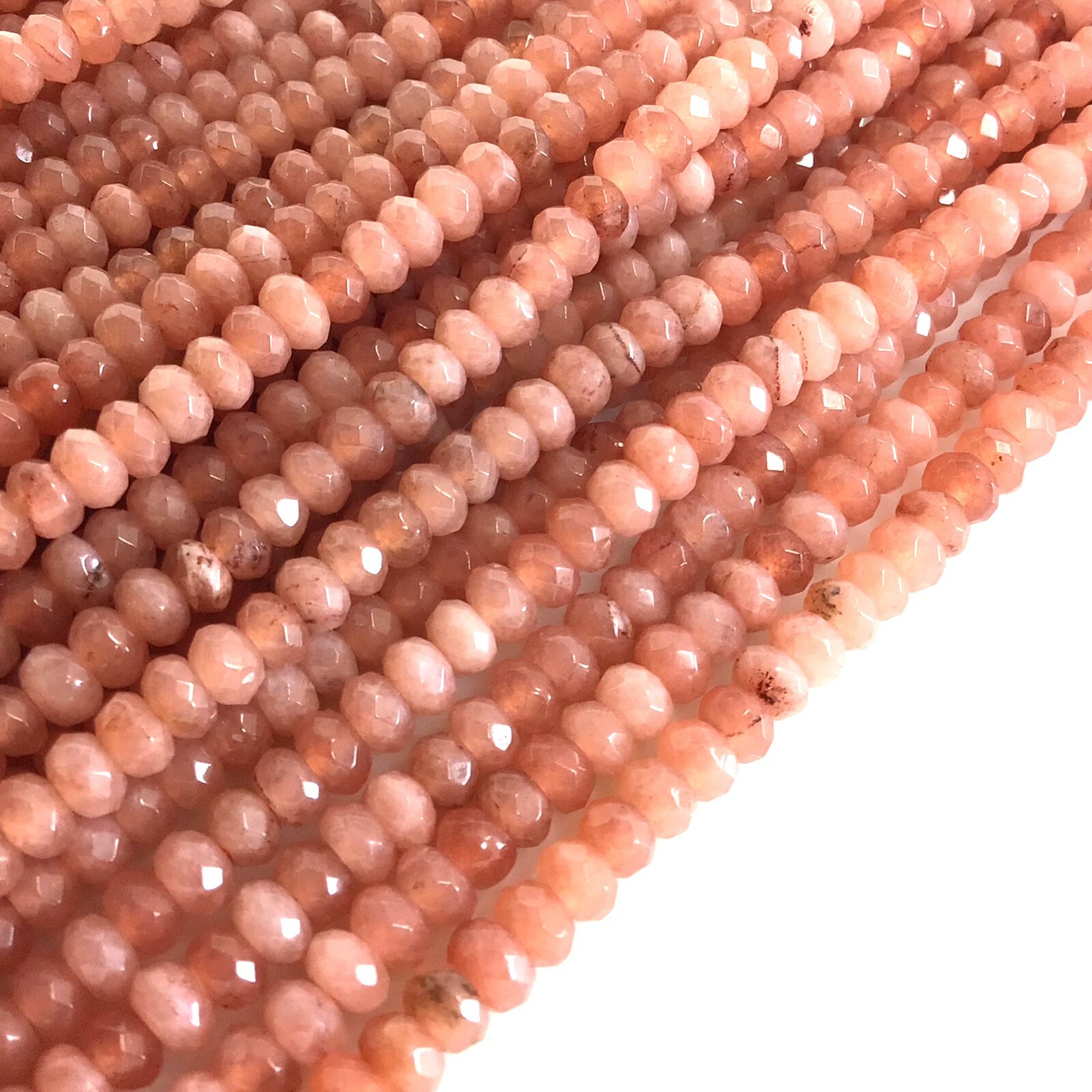 Natural Gemstones Peach Moonstone Faceted Rondelle Bead 4x3mm 14″ Jewelry Making