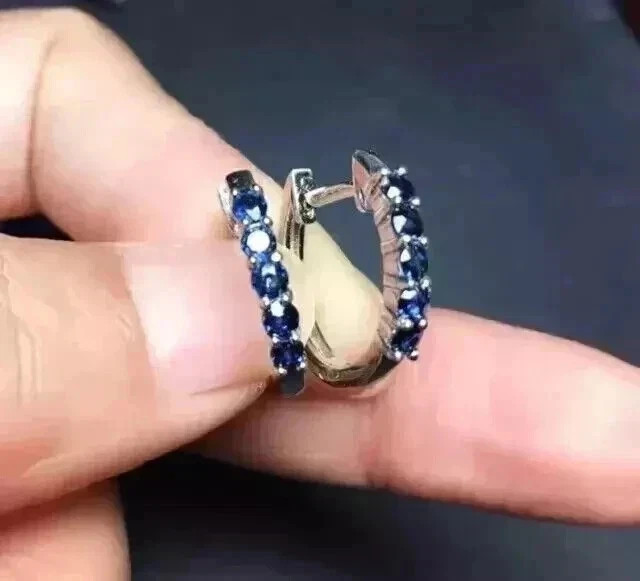 Sparkle Engagement Hoop Earrings Round Cut Simulated Sapphire 925Starling Silver