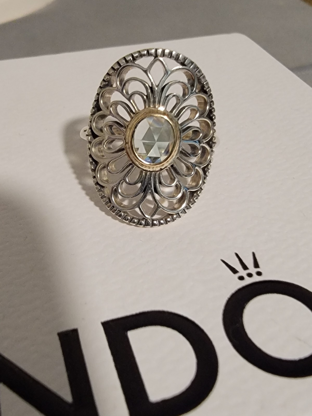Pandora Vintage Allure Green Sythetic Spinel & 14K Gold Sz 6 With Box