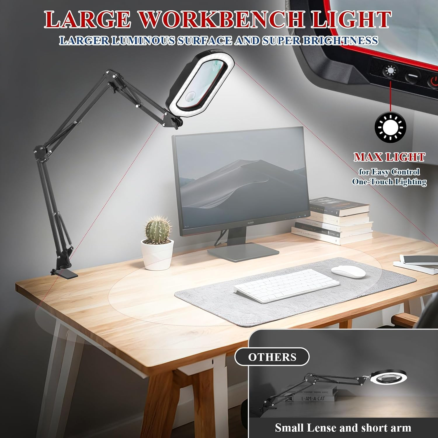 12X 30X Magnifying Glass with Light and Clamp, Ultra Long 3-Section Swing Arm Wo