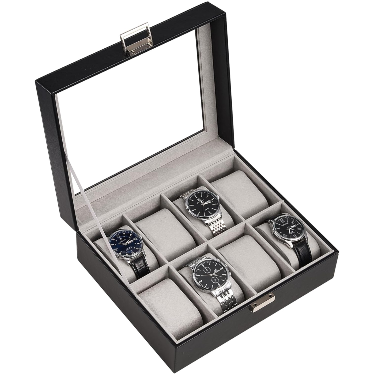 Elegant 8-Slot Watch Box Organizer with Glass Lid – Perfect Gift for Men