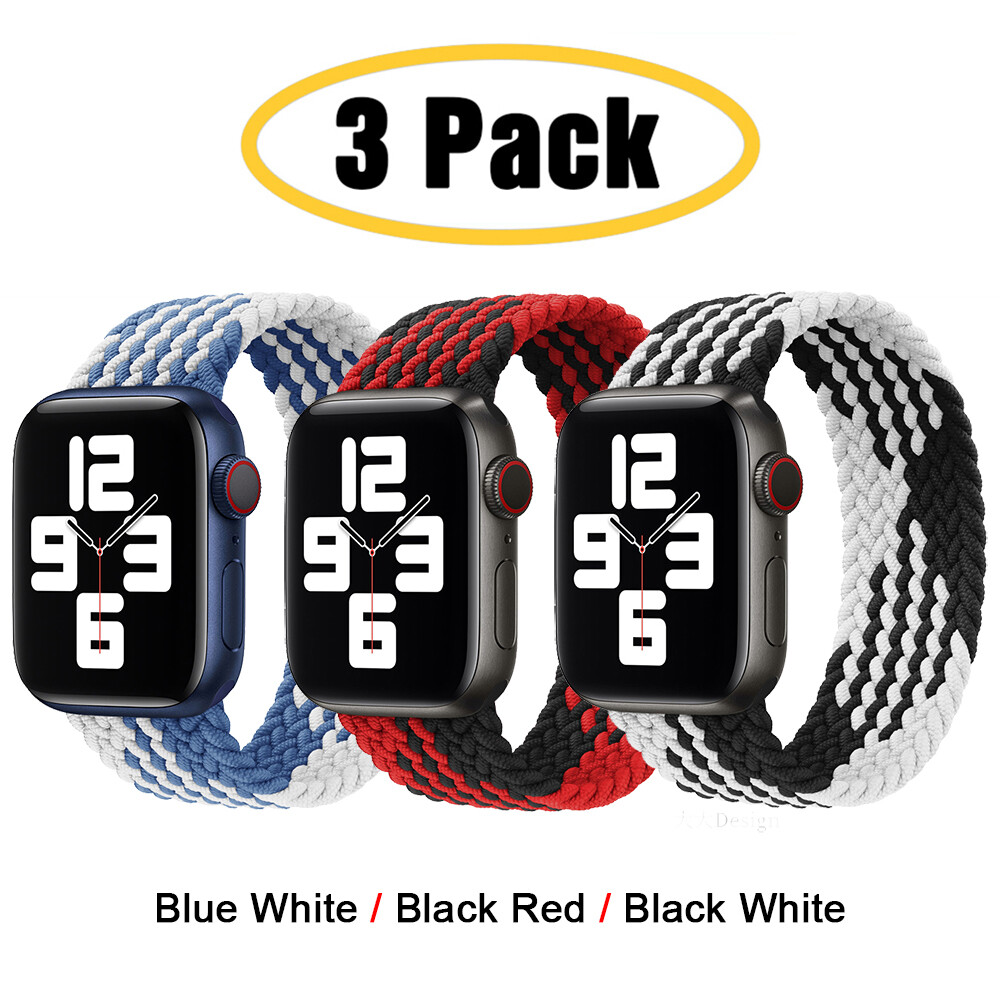 For Apple Watch 11 10 9 8 7 6 5 4 44/45/49mm 3 PACK Braided Solo Loop Band Strap