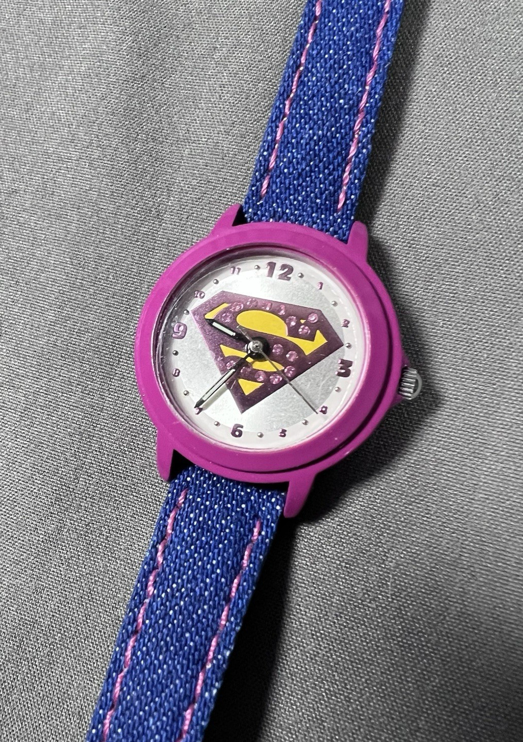 DC Comics Superman Supergirl Watch Denim Rhinestone 2006 New Battery Never Worn