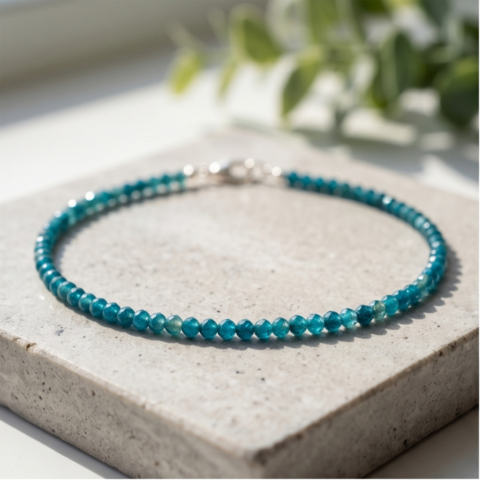 Blue Apatite Crystal Anklet Dainty Gemstone Foot Jewelry Summer Beach Gift Women