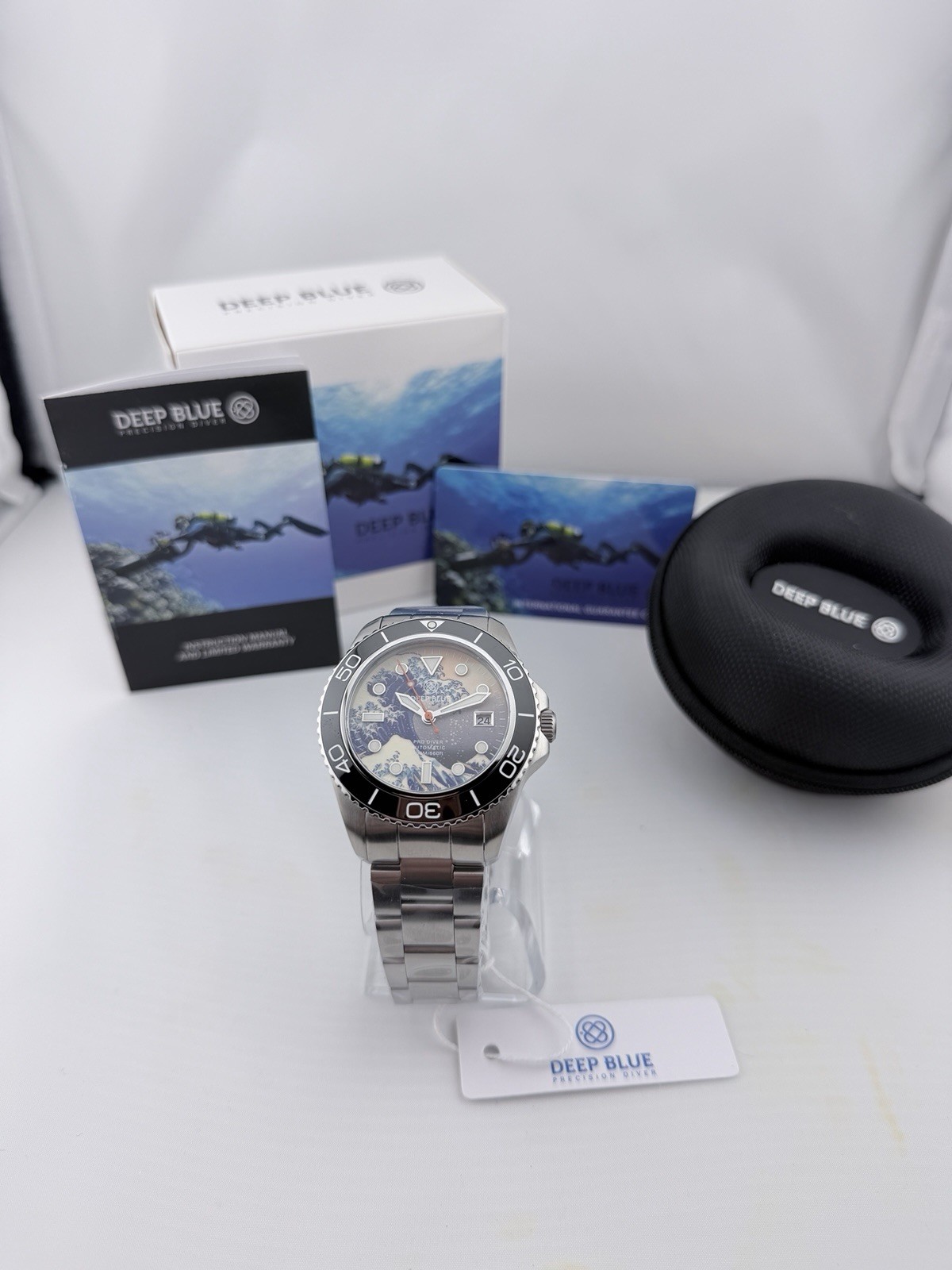 NEW Deep Blue Pro Diver Great Wave Dial Auto 200M Sapphire Full Kit #0177