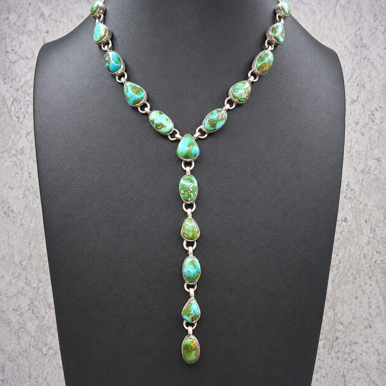 Southwestern Sonoran MT Turquoise Lariat Necklace 14-20″ Sterling Silver Y Drop