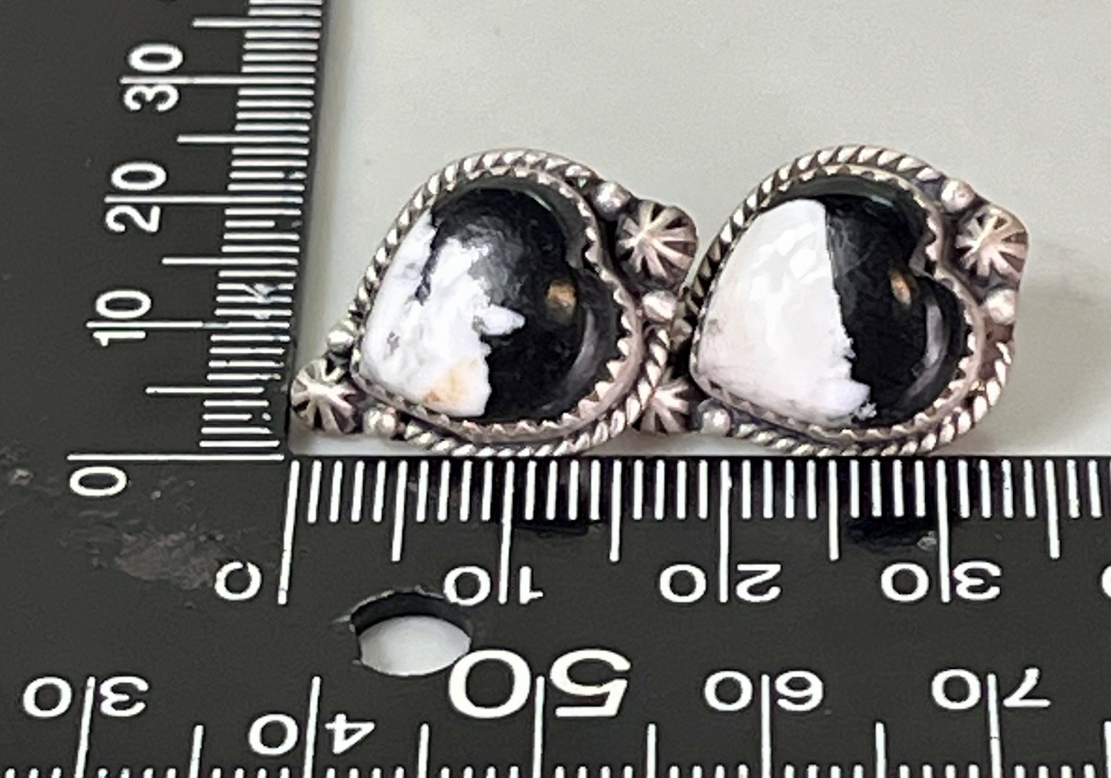 White Buffalo Heart Stud Sterling Silver Handmade Earrings SW Native Style 6g