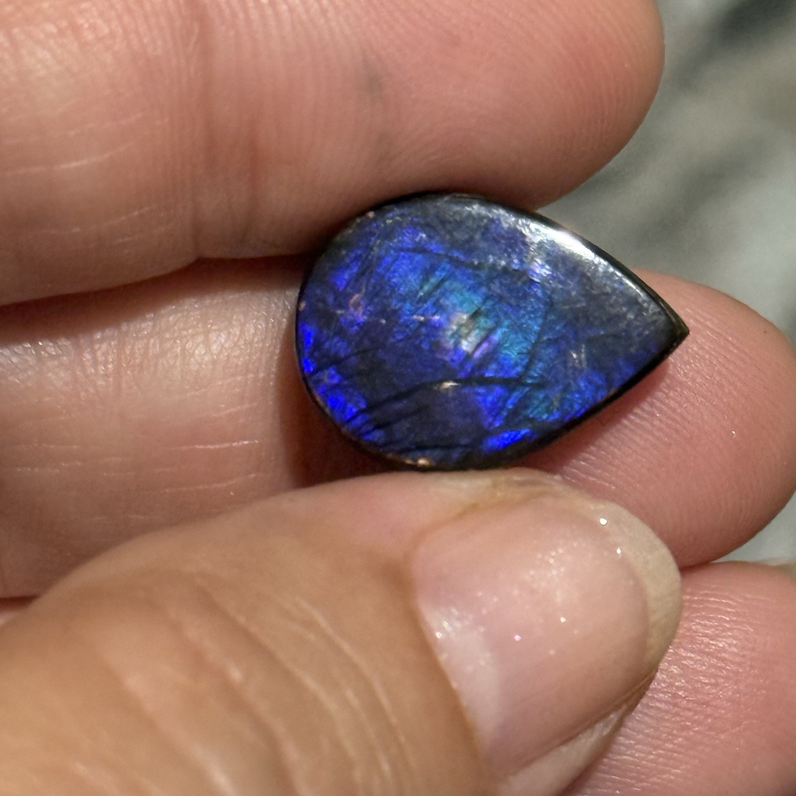 10.6ct 18x13x5mm Genuine Purple Ammolite Teardrop Cabochon Gem