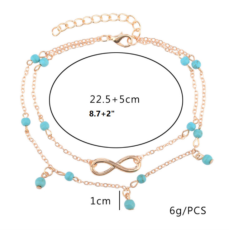 10″ Women Girl Silver Gold Infinity 8 Blue Beads Chain Ankle Bracelet Anklet S10