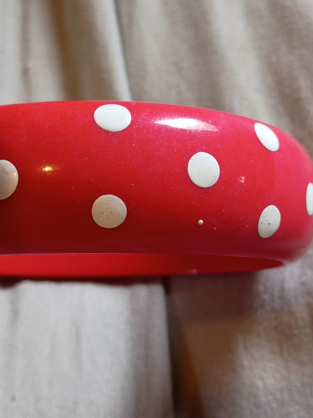 Unique Vintage Polkadot Red and White Color Plastic Bracelet.