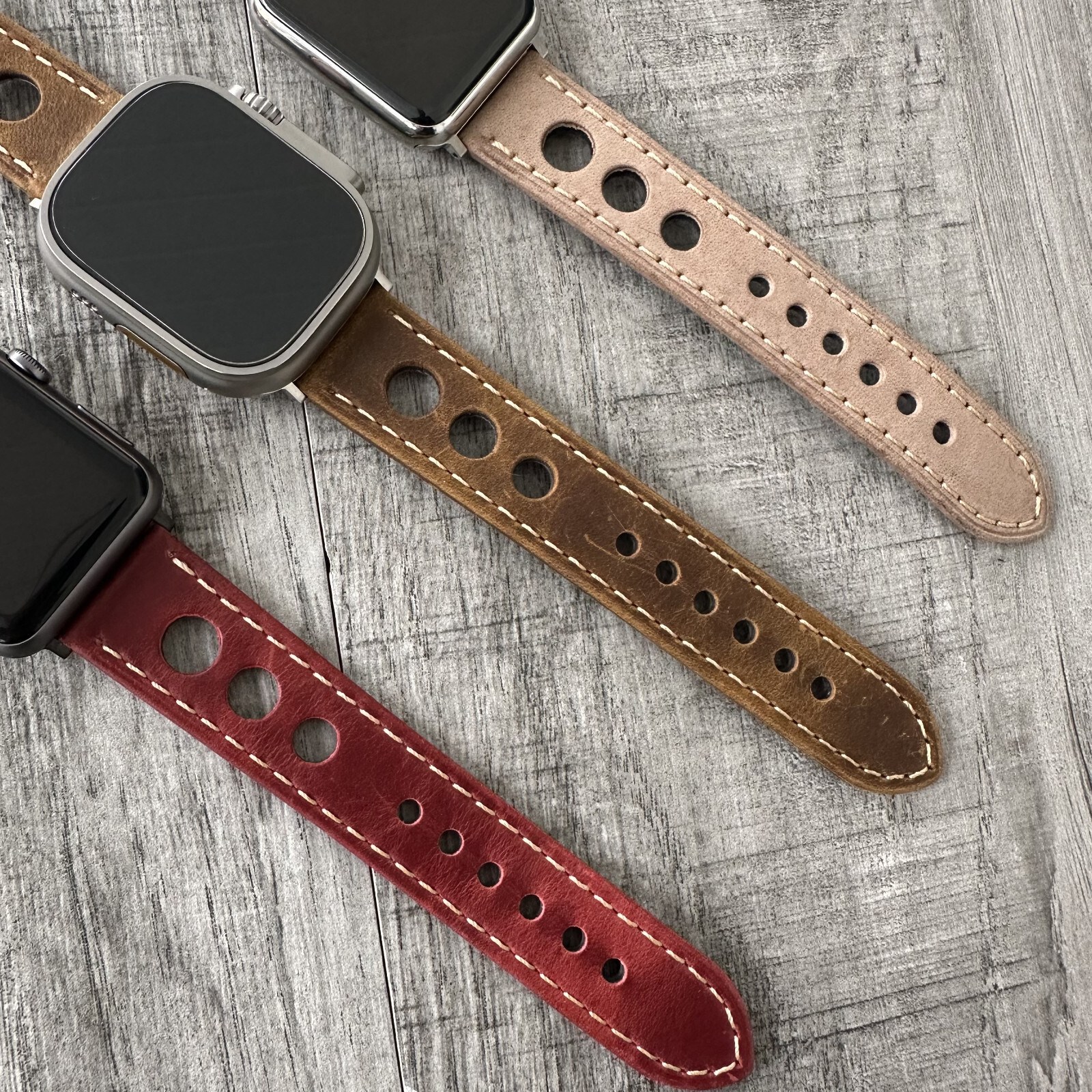 Leather Perforated Racing Rally Watch Strap Band For Apple Watch ULTRA 1 2 49mm
