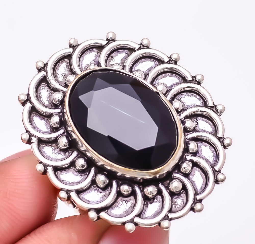 Black Onyx Gemstone 925 Silver Plated Jewelry Ring s.8.5 W3199