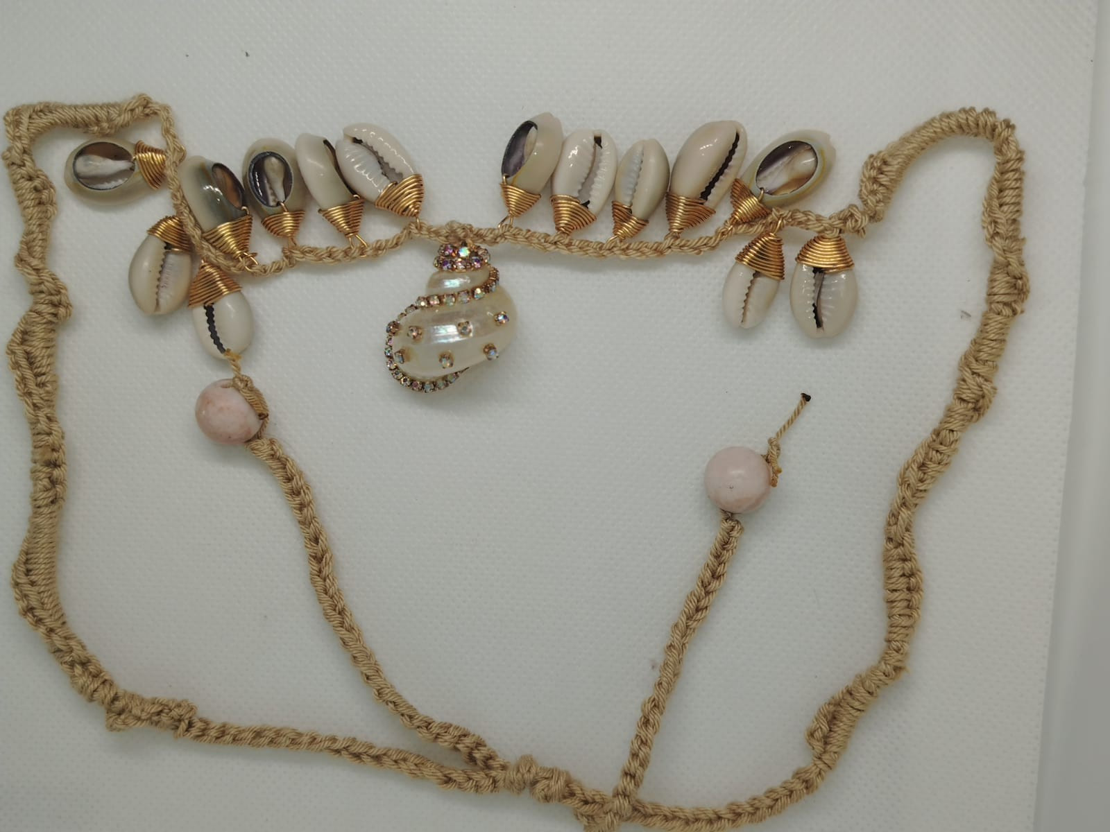 Stunning handmade crochet shell necklace Unique faux cowrie seashell boho beach