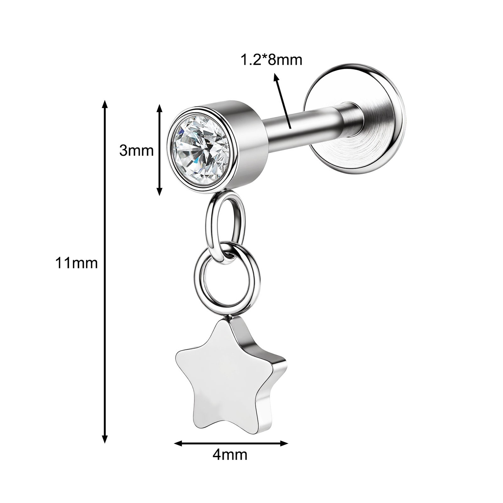 16g G23 Titanium Steel Dangle Labret Lip Stud Tragus Helix Piercing Jewelry
