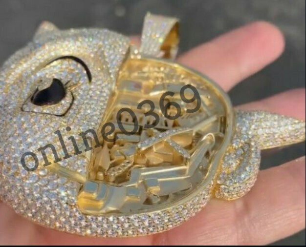 mens Custom Unique Face Pendant 3.5ct Pass Tester Moissanite Silver gift