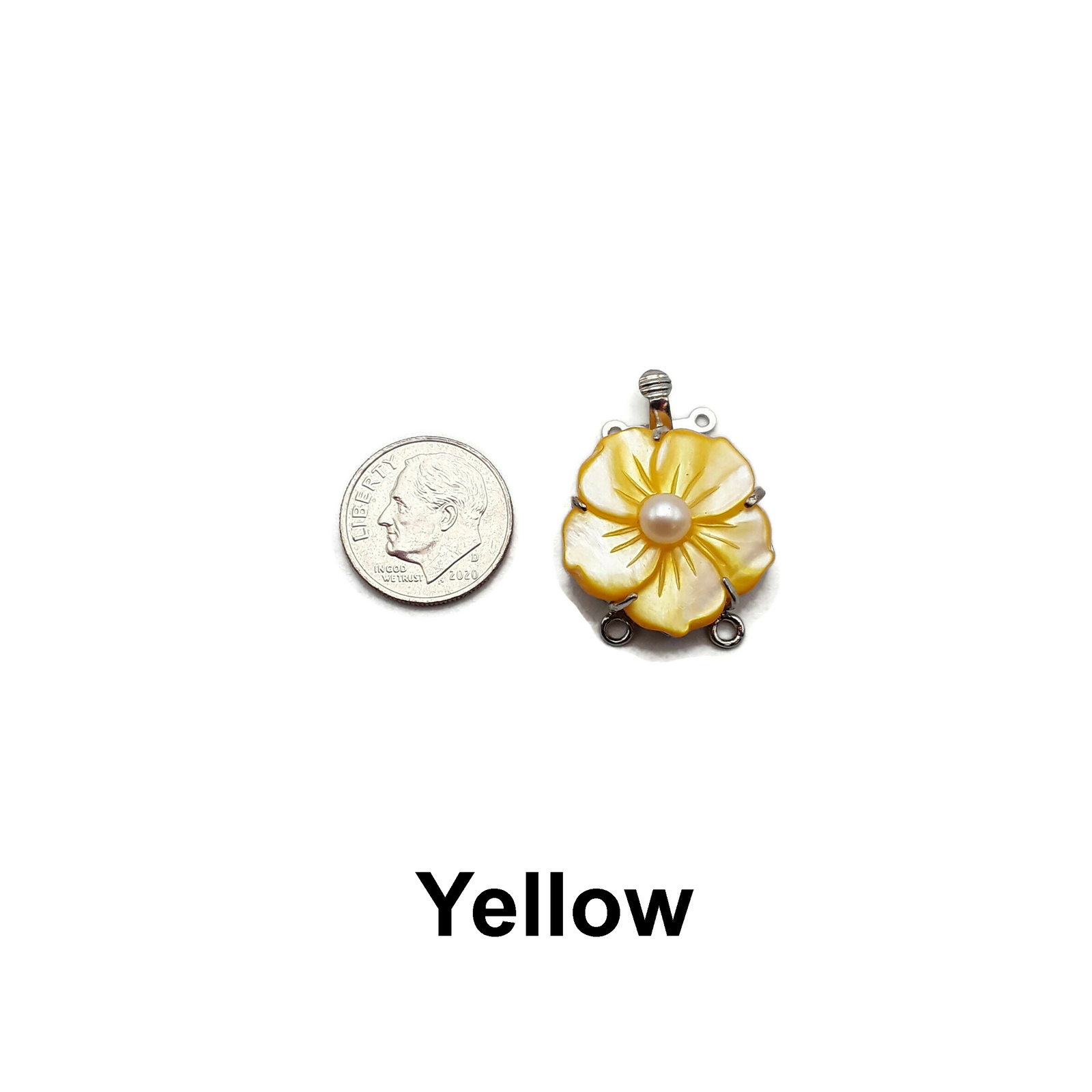 Flower Shell Clasp Connector w/Pearl Center White/Blue/Yellow 21x28mm Per Piece