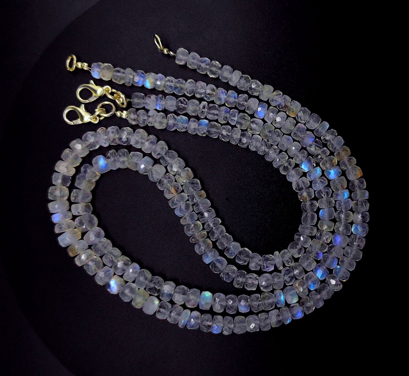 Natural Gem Blue Fire Rainbow Moonstone 5-7mm Faceted Rondelle Bead Necklace 16″