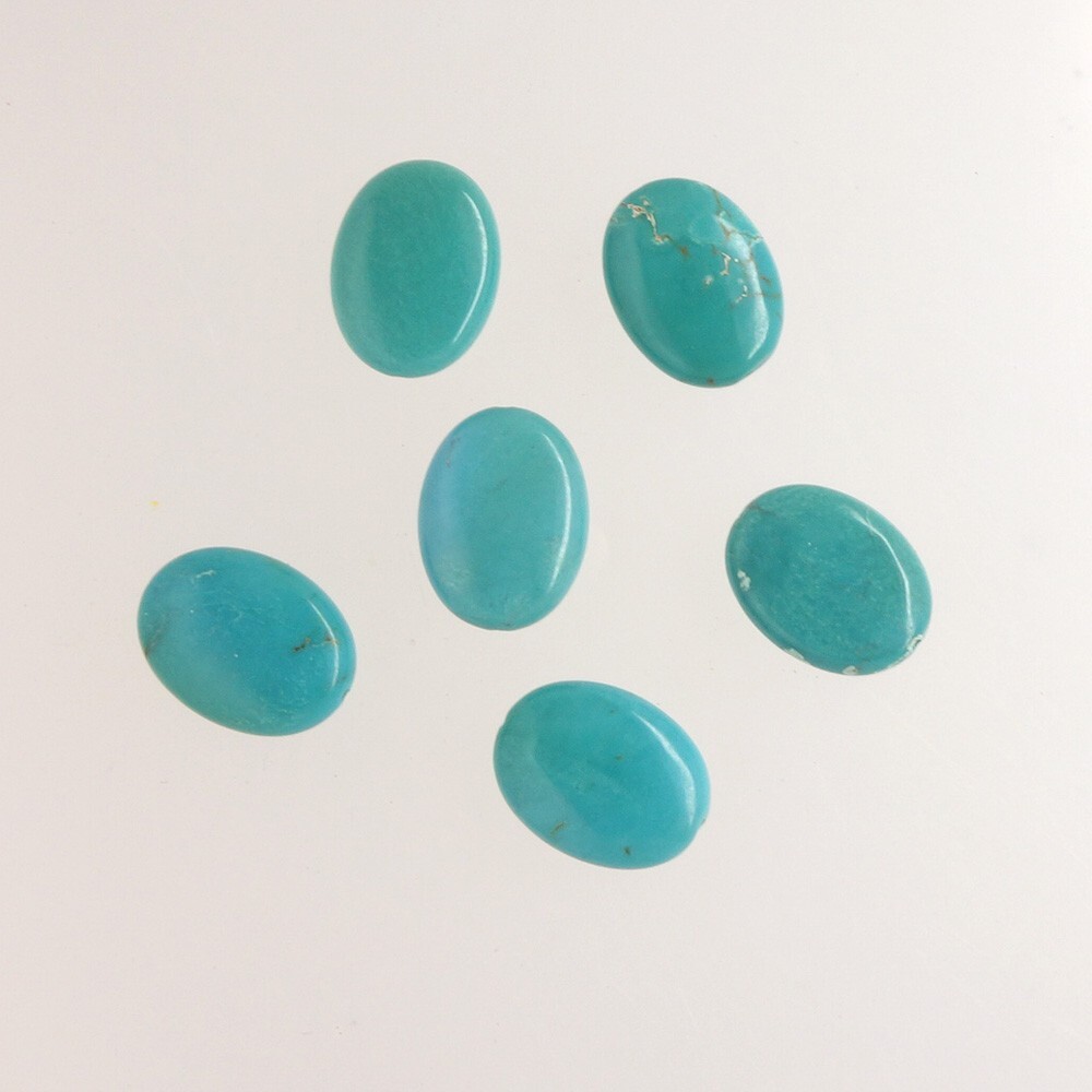 6 Genuine Chinese Turquoise Flat Oval Beads ap. 12mm x 16mm Blue/Green #25147