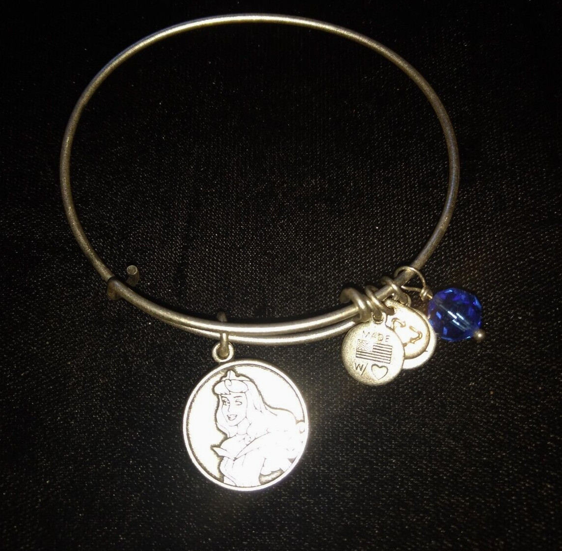 Alex & Ani Disney silver sleeping beauty & blue stone charm bracelet only one