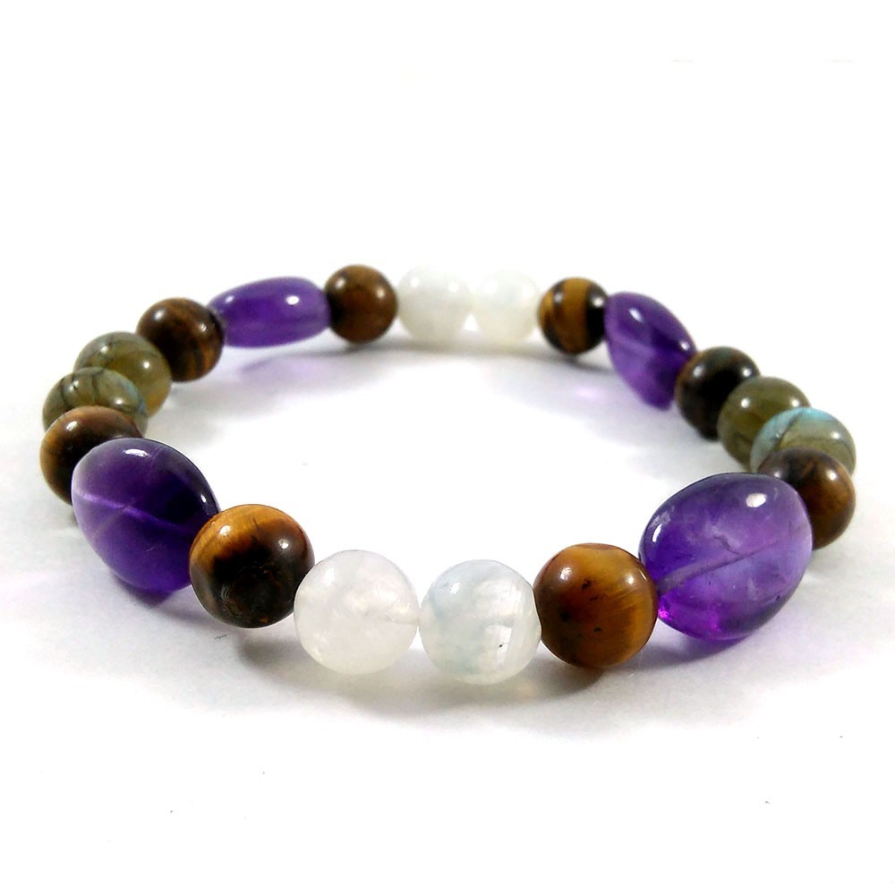Natural Beaded Stretch Bracelet Smooth Round Beads 7.25″ Handmade Jewelry Gift