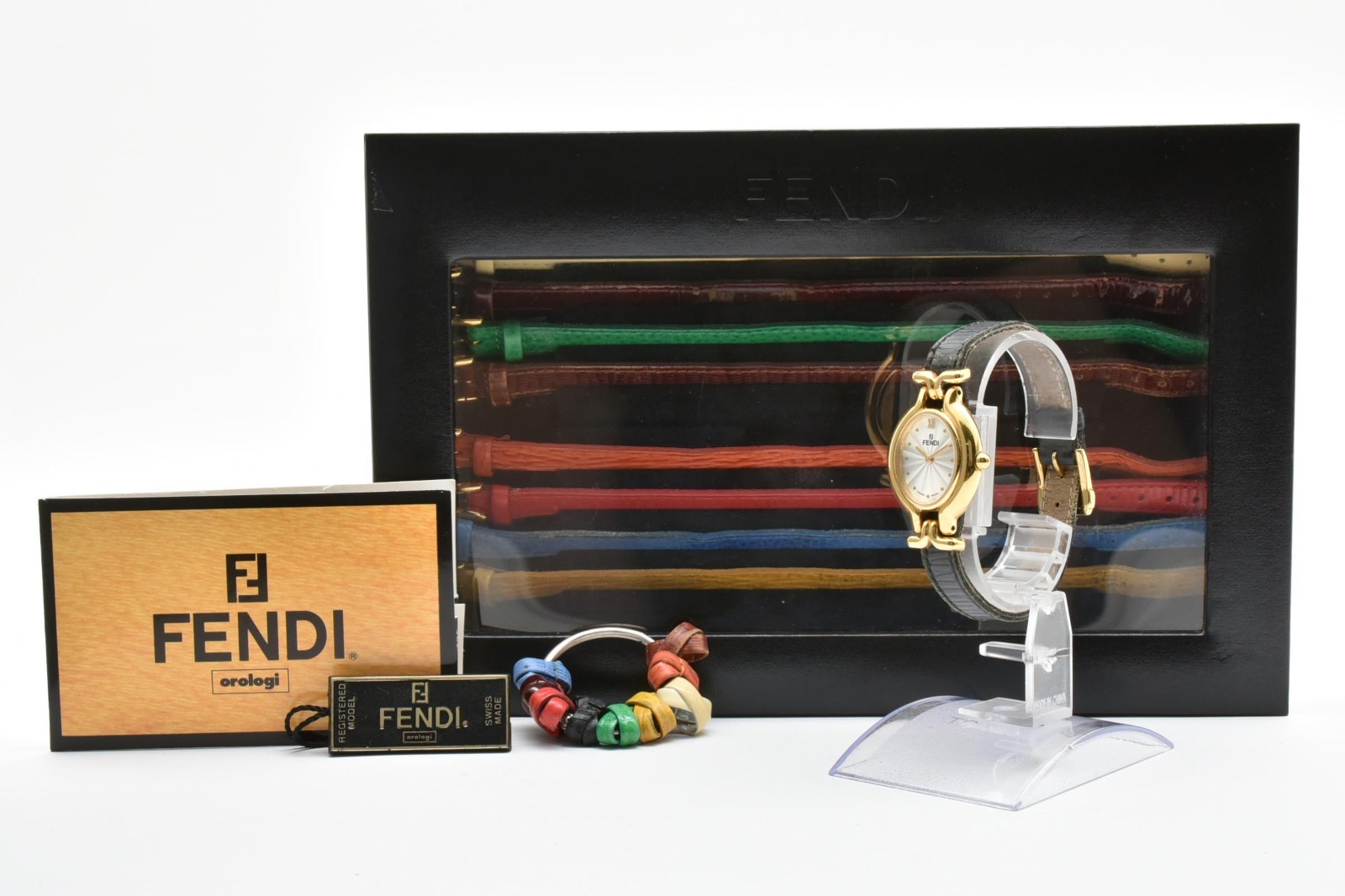 Full set!! [Near MINT w/BOX] FENDI 640L Change Belt 9 Colors Gold Quartz Watch
