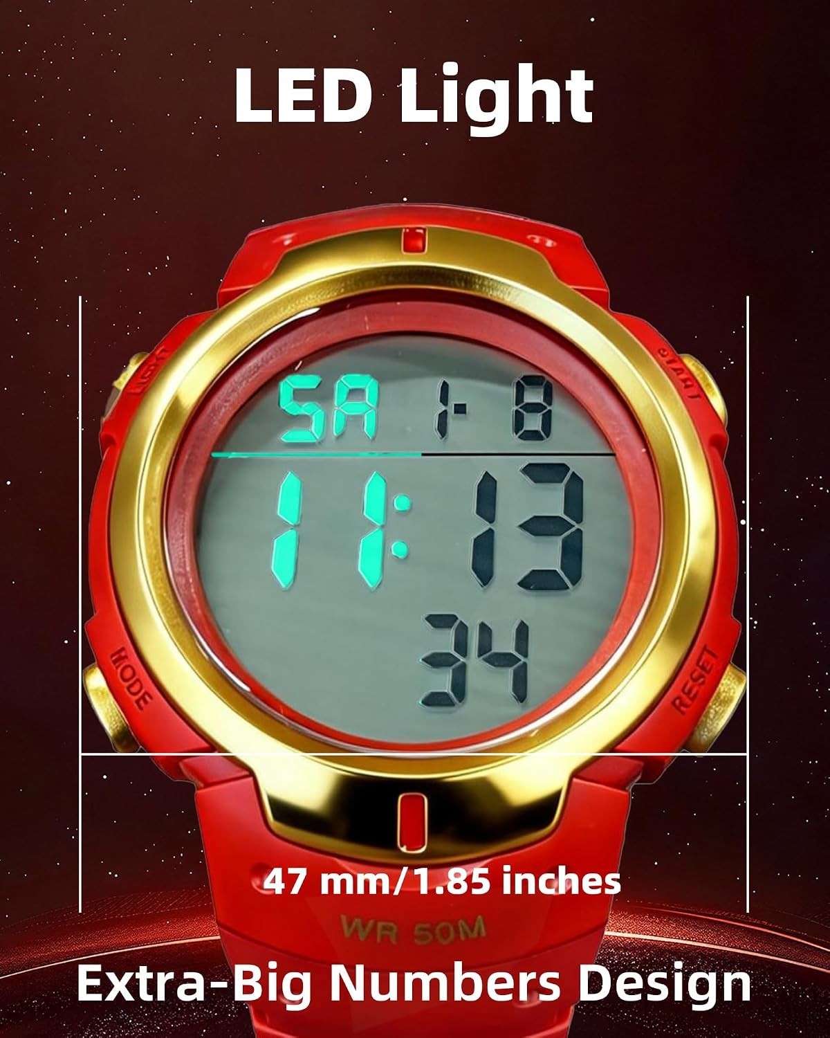 Stylish 50M Water Resistant Men’s Sports Watch with Stopwatch & LED Display