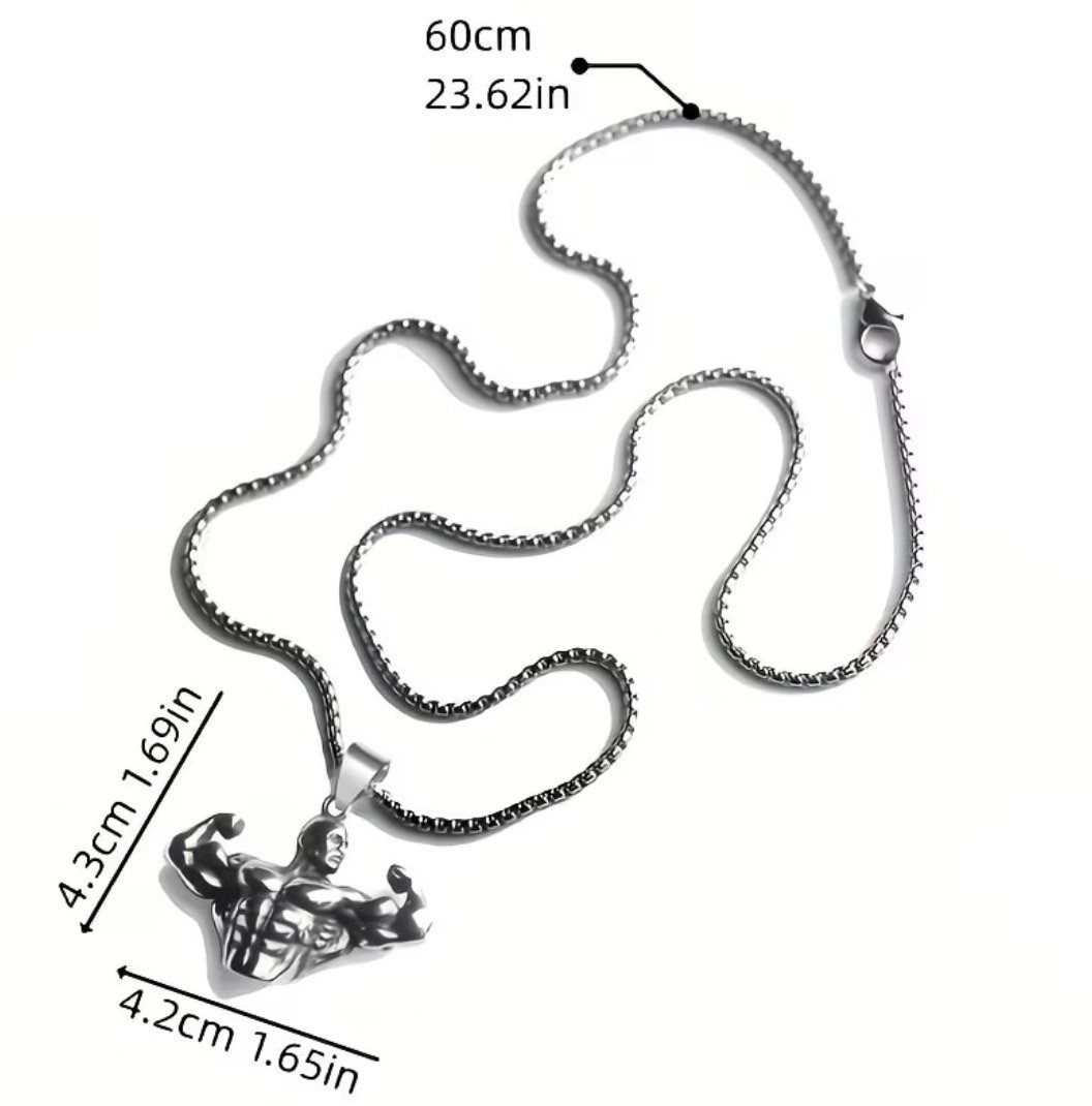 Men’s Stainless Steel Bodybuilder Pendant Necklace Chain 23.62 in
