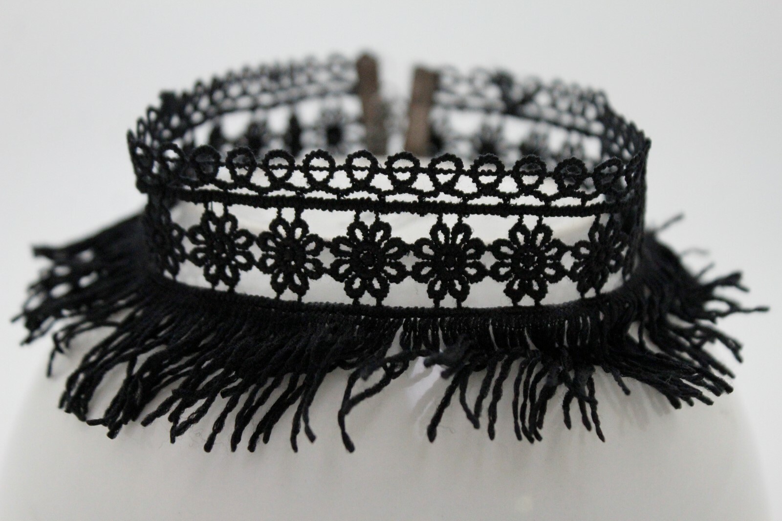 Women Young Fashion Choker Necklace Tassel Wide Black Lace Fabric Flower Fringes