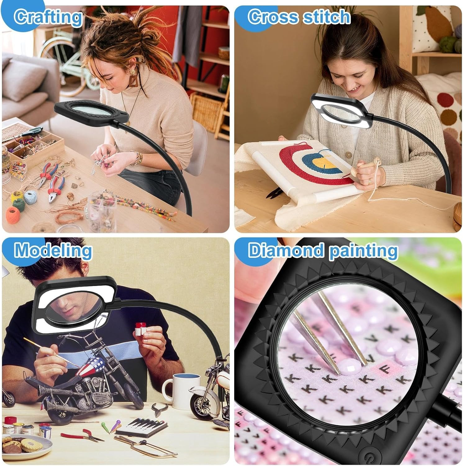 10X Large Floor Magnifying Glass with Light and Stand, 54 LED Flexible Gooseneck