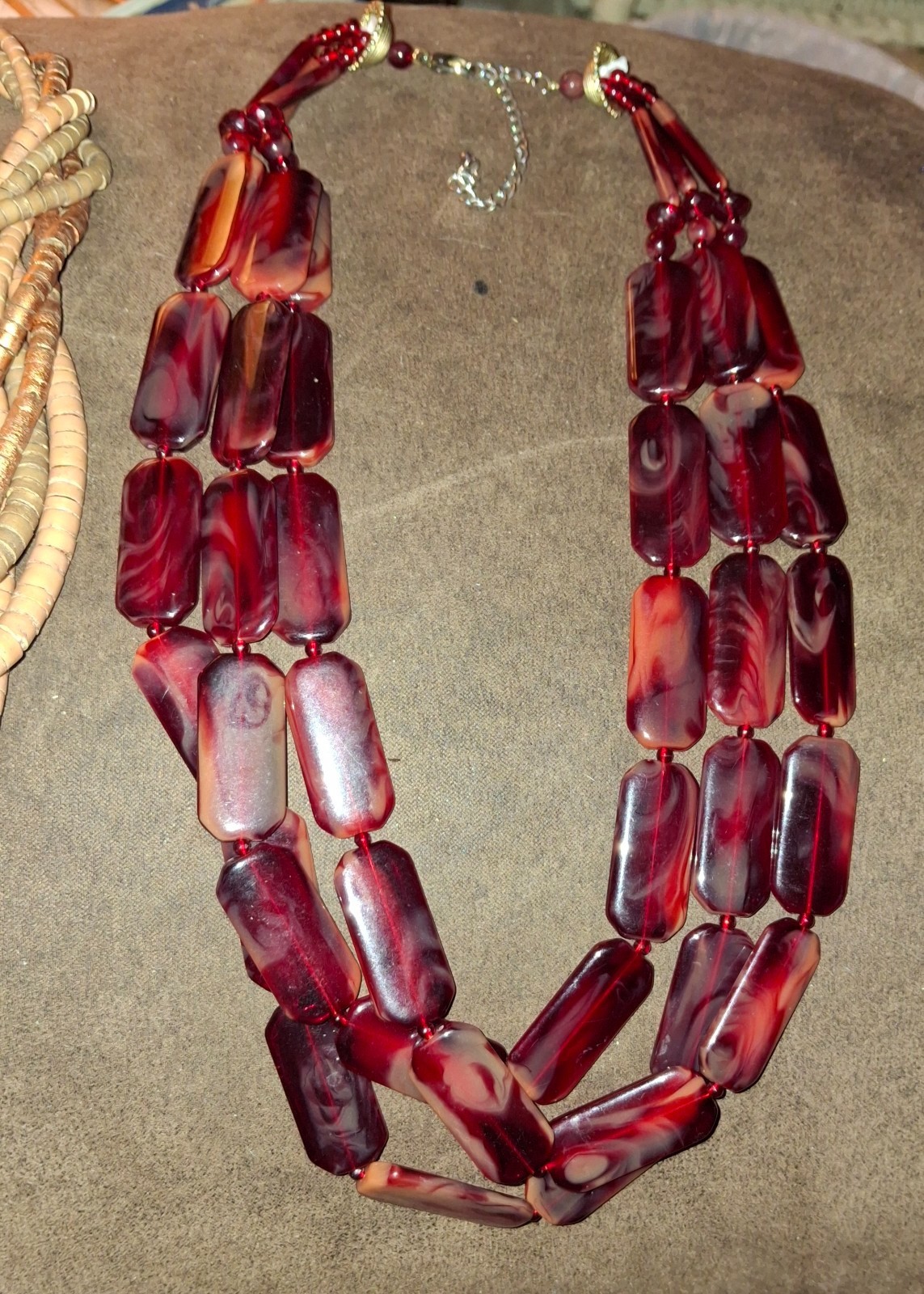 Vintage multiStrand Red swirl acrylic Beads approx 24” Inch statement Necklace